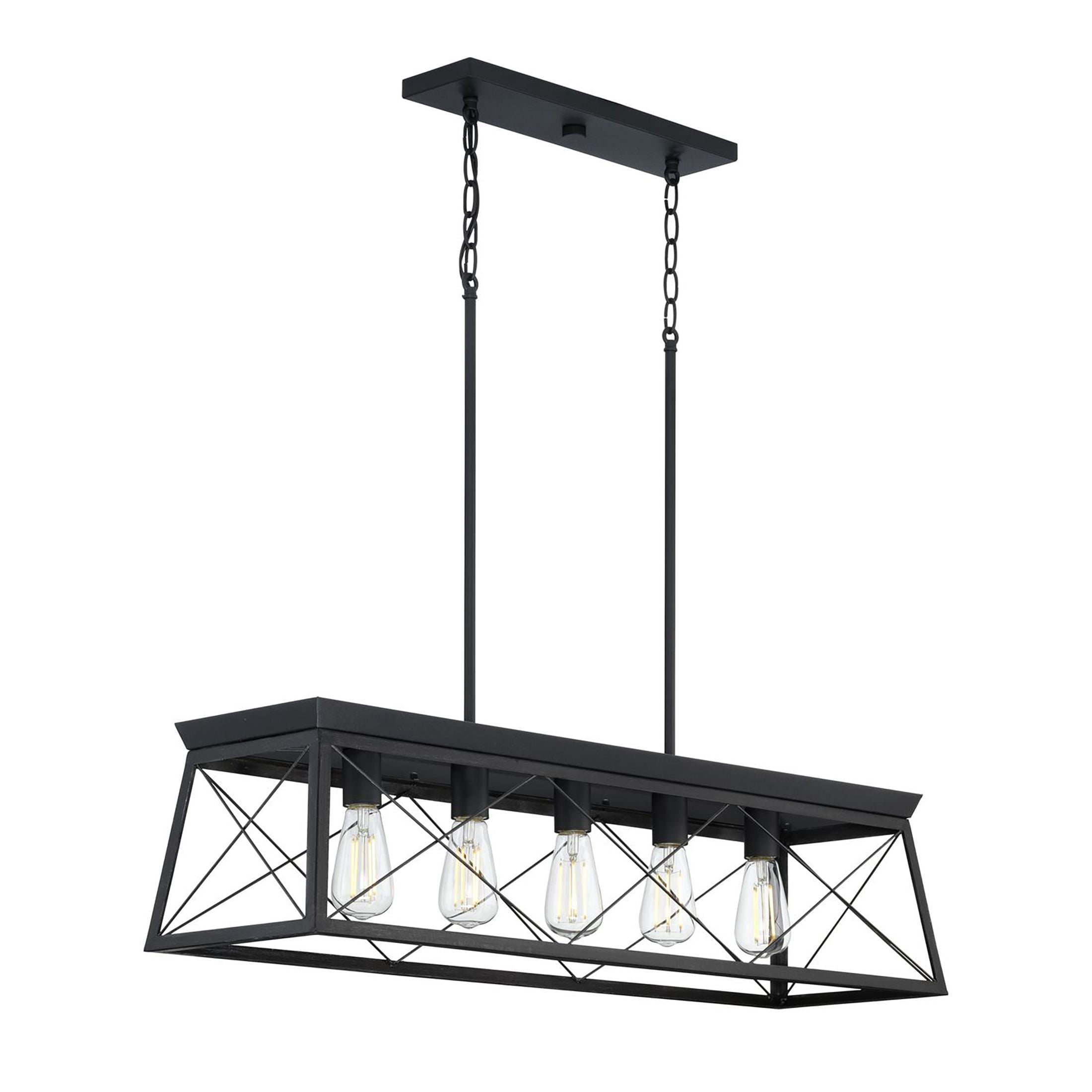 Briarwood Collection Five-Light Textured and Cerused Black Farmhouse Style Linear Island Chandelier Light - Image 13