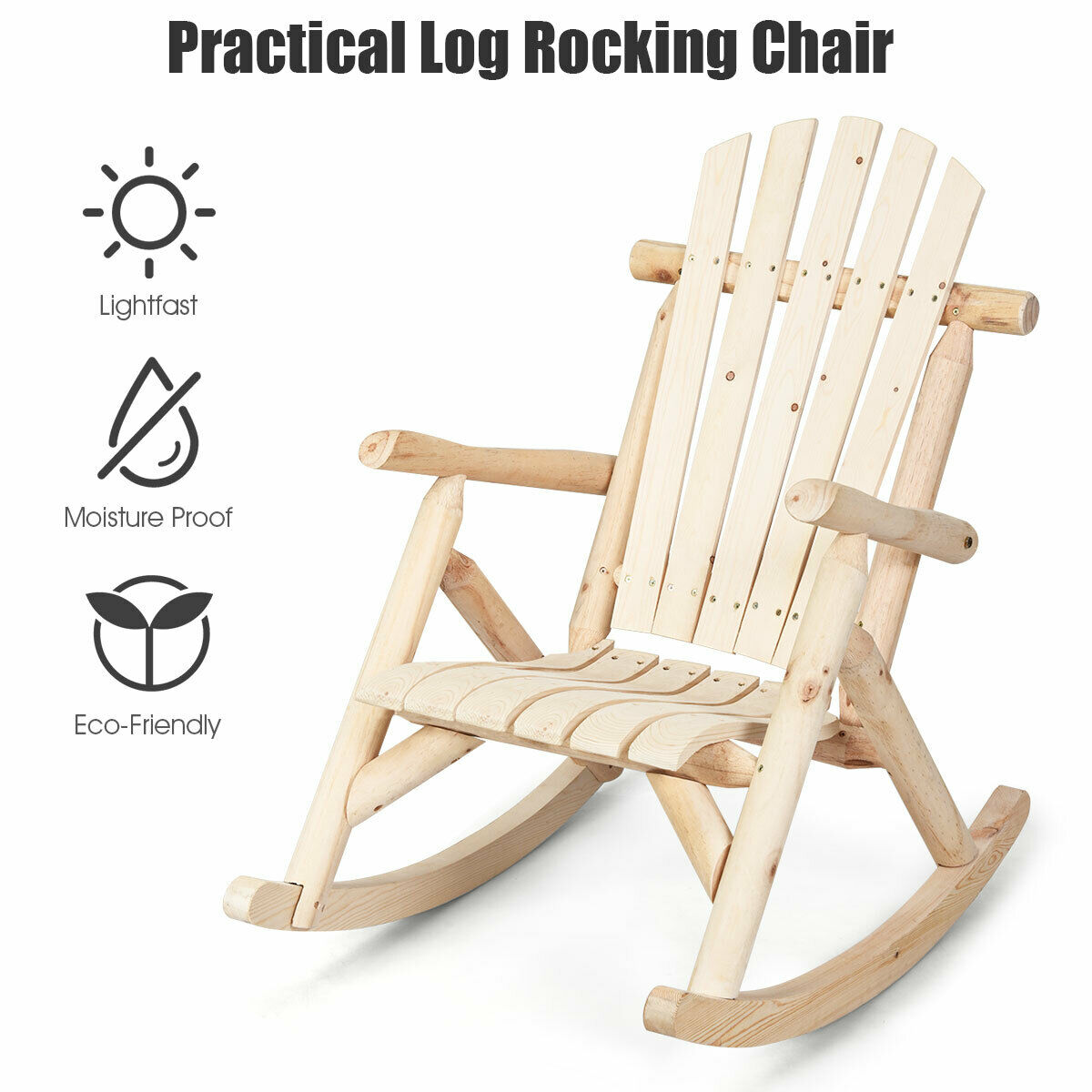 Costway Log Rocking Chair Wood Single Porch Rocker Lounge Patio Deck Furniture Natural - Image 8