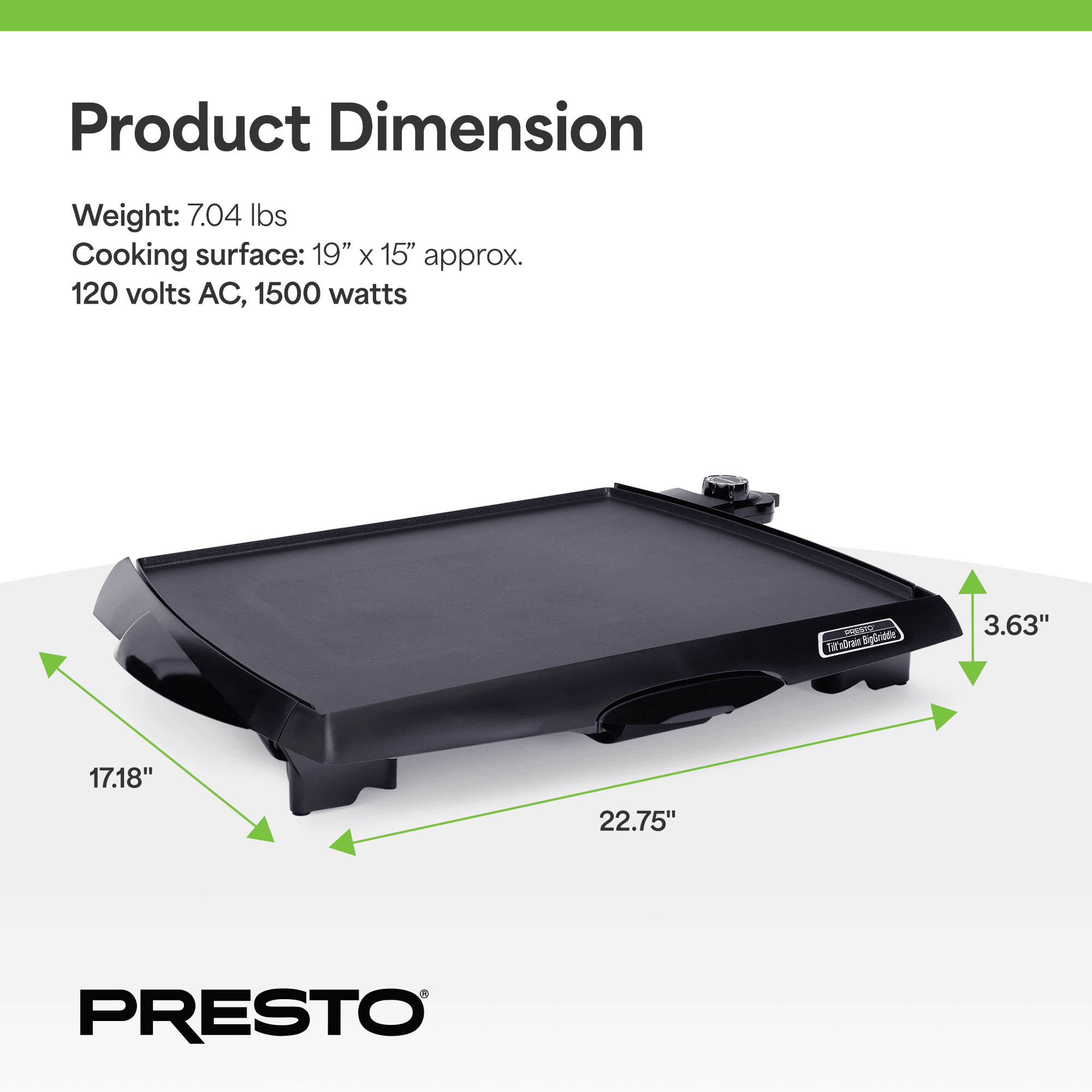 Presto Tilt 'N' Drain Big Griddle Electric Cool-Touch Griddle 07046 - Image 3