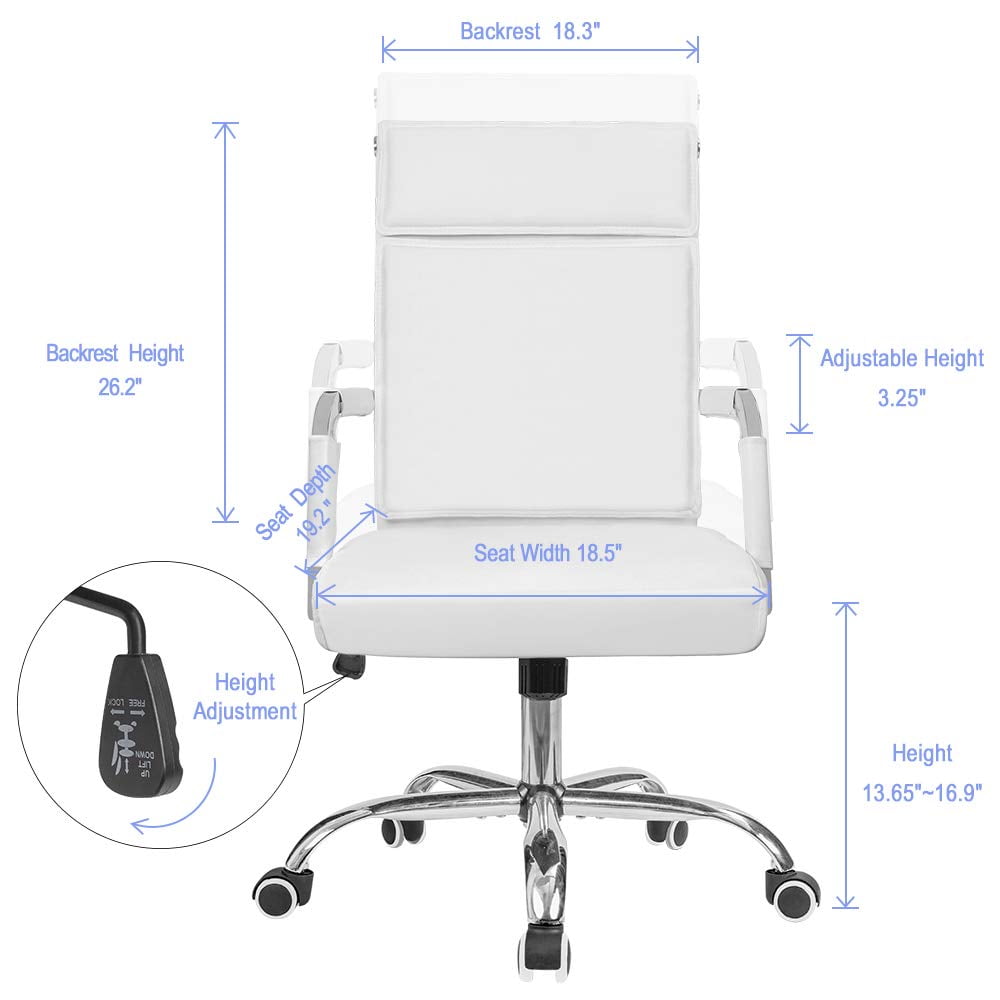 Vineego Mid-Back Office Desk Chair Executive Adjustable Swivel Task Chair PU Leather Conference Chair with Armrests,White - Image 3