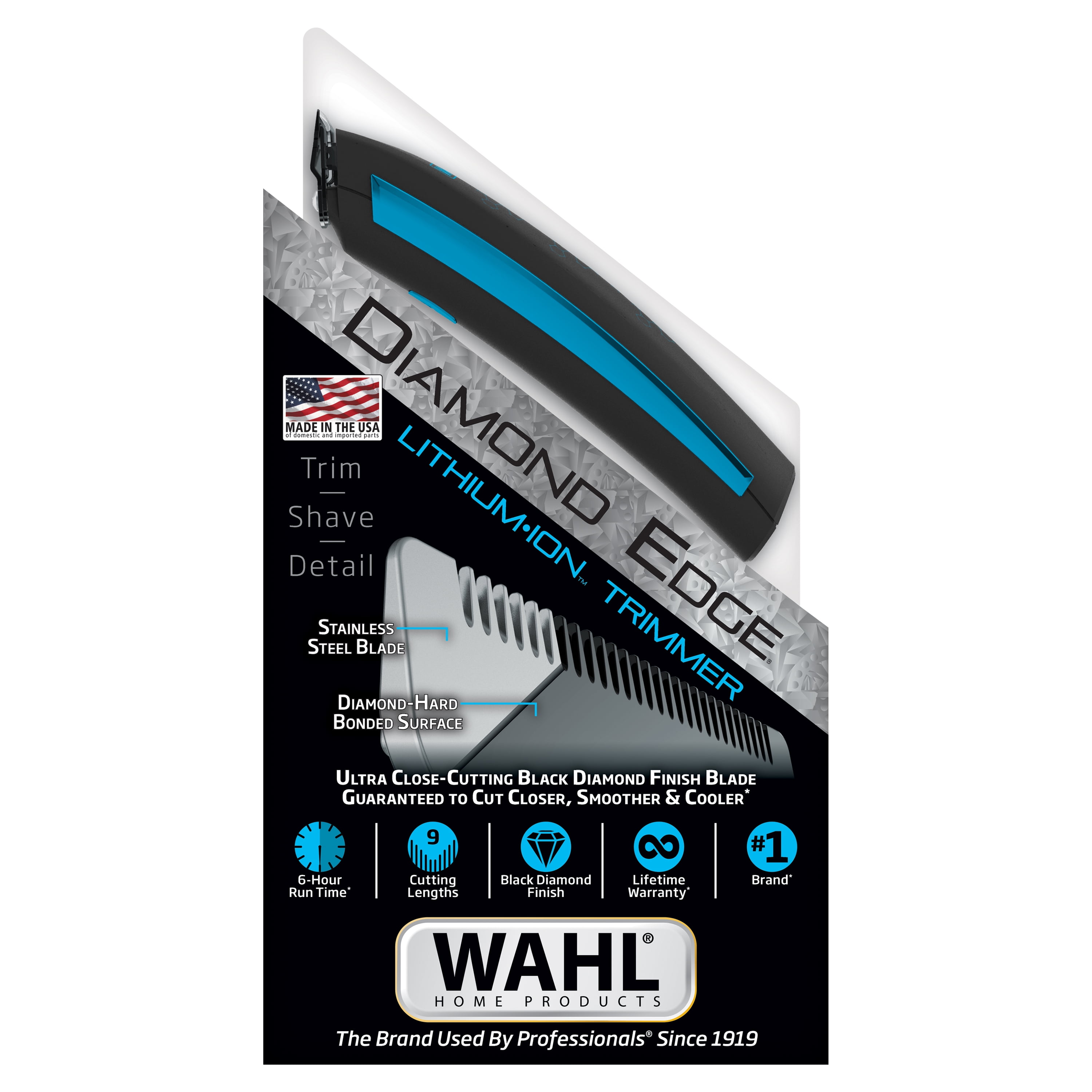 Wahl Diamond Edge Lithium-Ion Rechargeable, Men's Hair Trimmer , 9886-600 Black/Blue - Image 3