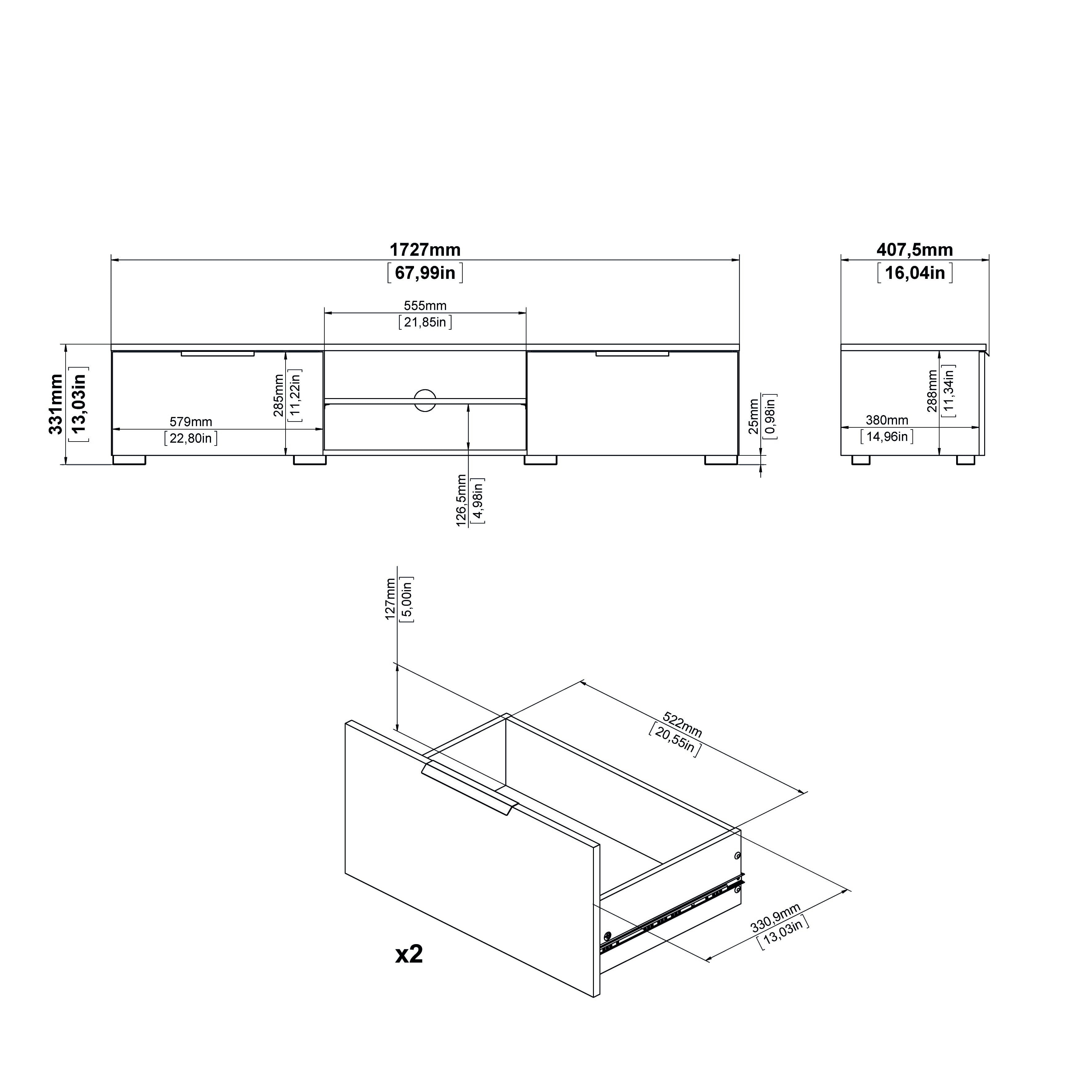 Tvilum Match 2 Drawer TV Stand with 2 Shelves, Jackson Hickory - Image 11