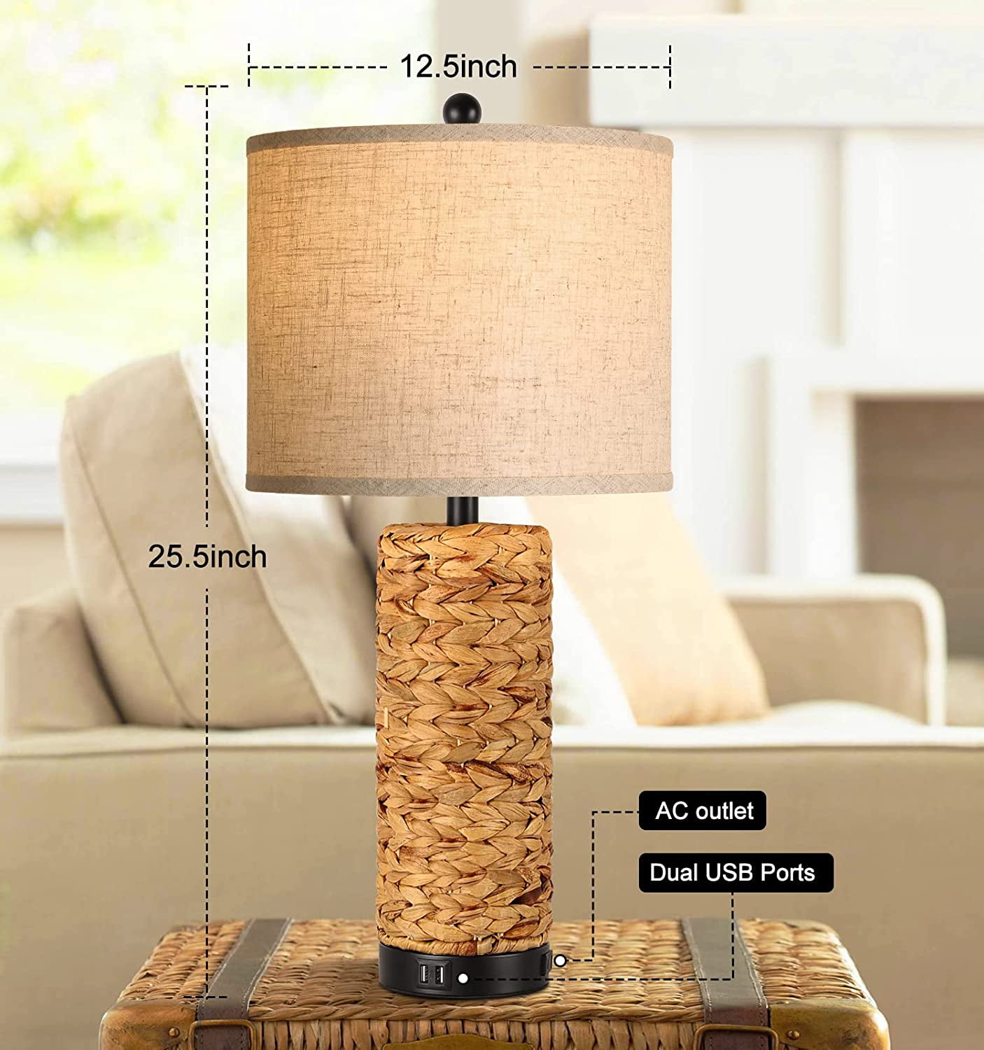 Partphoner 26'' Tall Coastal Farmhouse Touch Table Lamps Set of 2 with 3 Way Dimmable, 2 USB Ports - Image 4