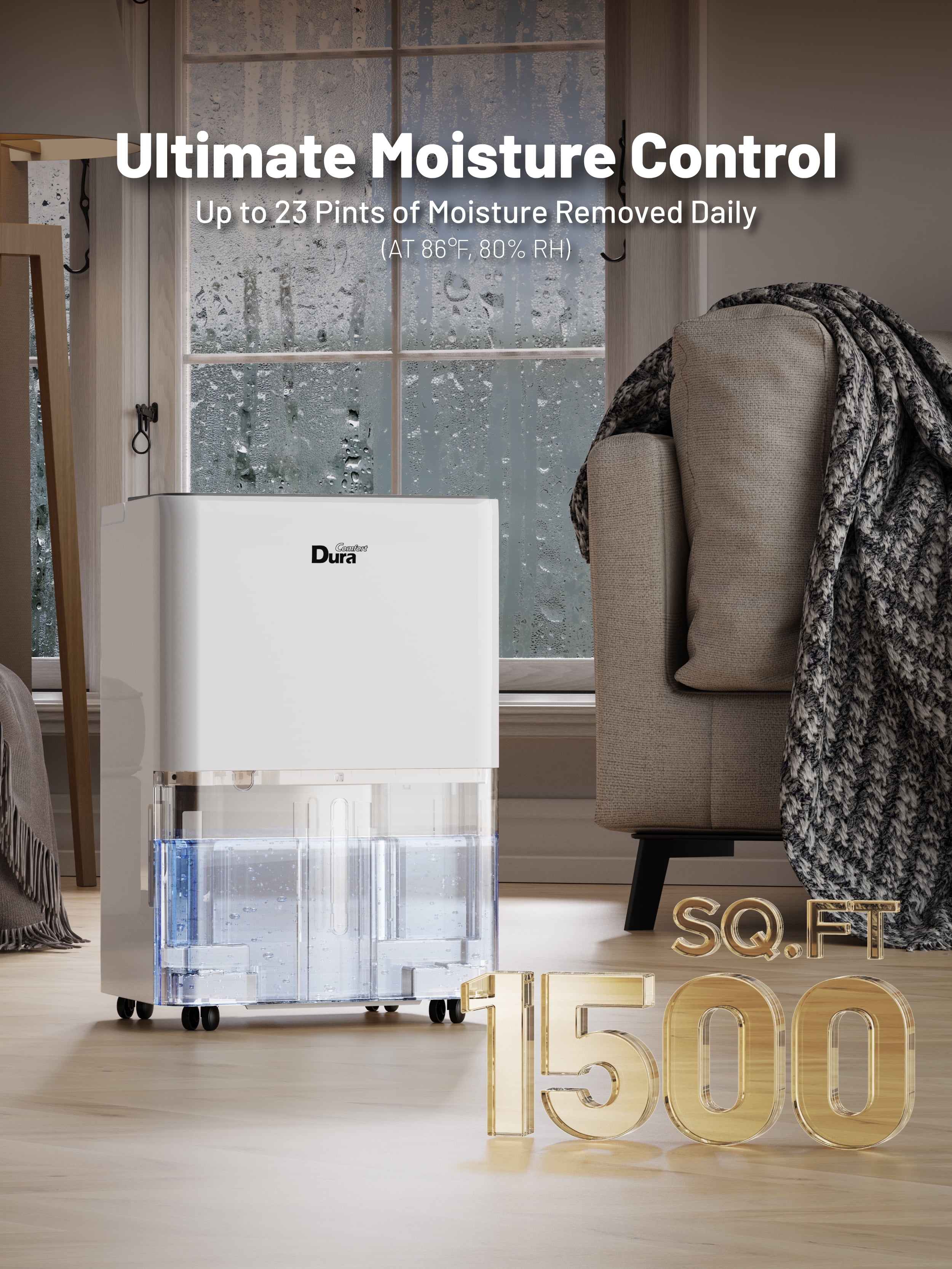 DuraComfort 8 Pint Dehumidifier for Basement and Home with Drain Hose, up to 1000 sq.ft, 24-Hour Timer (MAX 22 Pint at 95°F, 90% RH) - Image 6