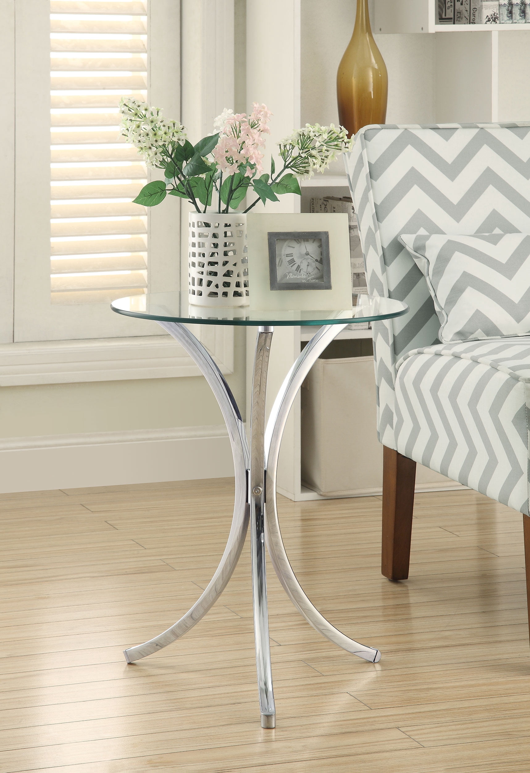 Eloise Round Glass Top Accent Side Table Chrome - Image 3