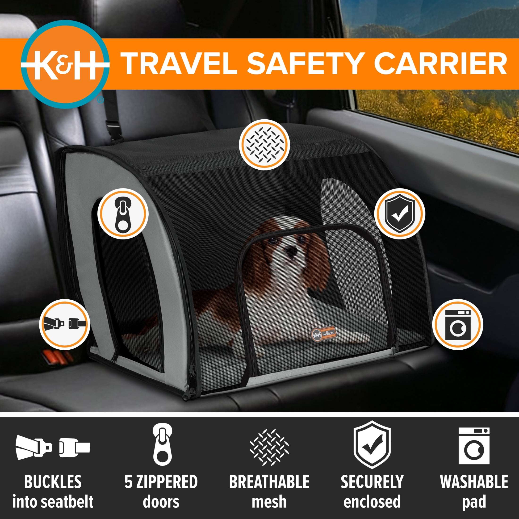 K&H Pet Products Travel Safety Carrier for Pets Gray/Black Medium 24 X 19 X 17 Inches - Image 8