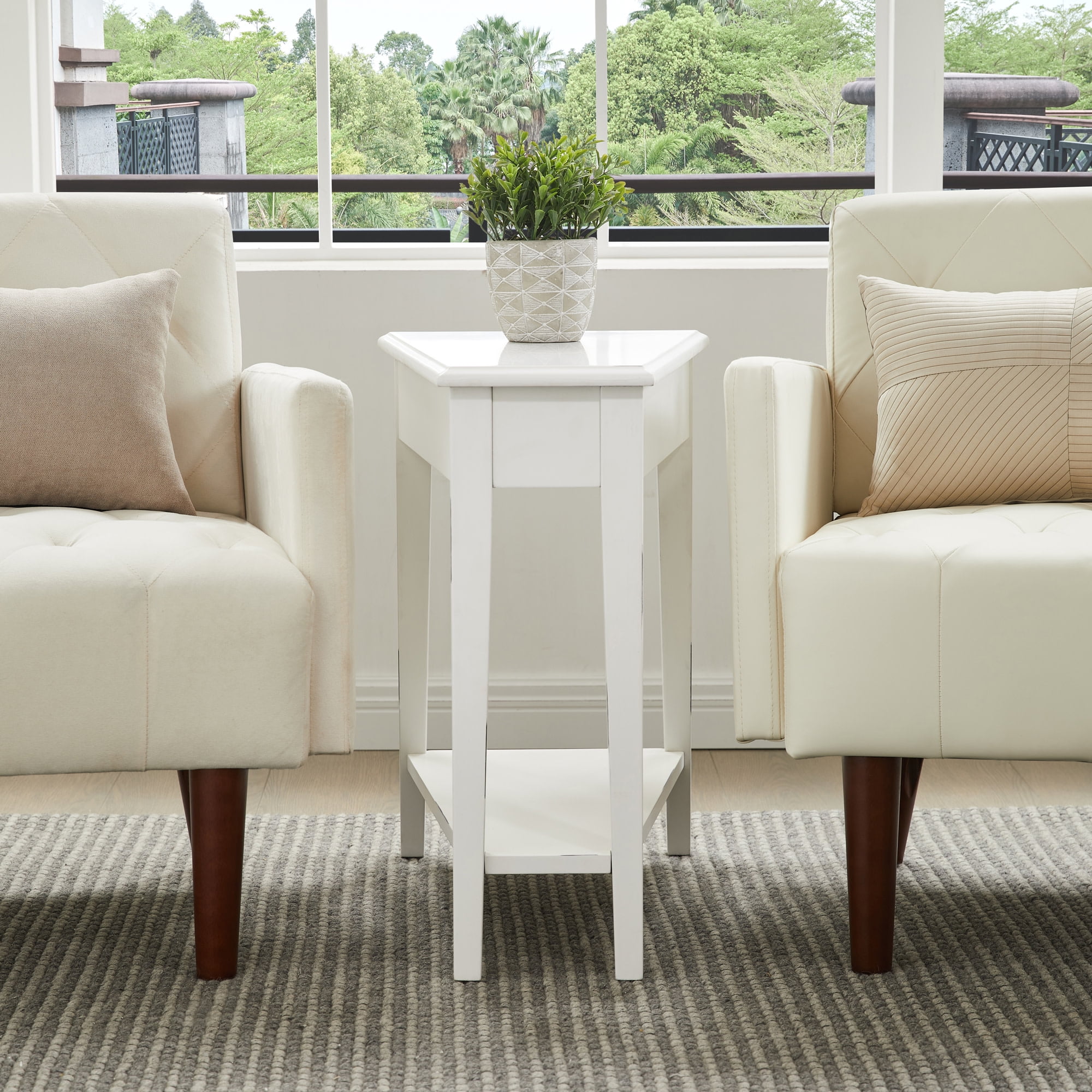 Leick Home Haven Ridge Wood Wedge End Table with Shelf, Farmhouse White - Image 8