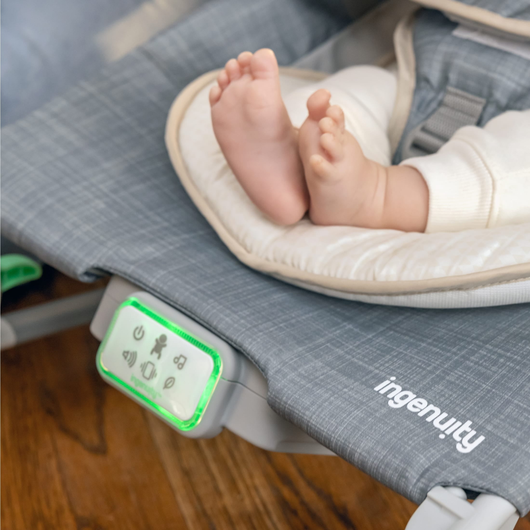Ingenuity Happy Belly Rock-to-Bounce Seat, For Ages 0-6 Months, Unisex, Grey - Parker - Image 4