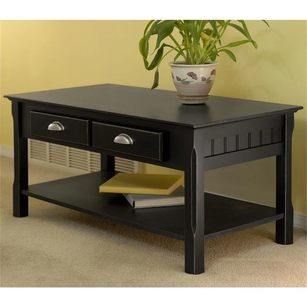 Winsome Wood Timber Coffee Table with Two Drawers, Black Finish - Image 3