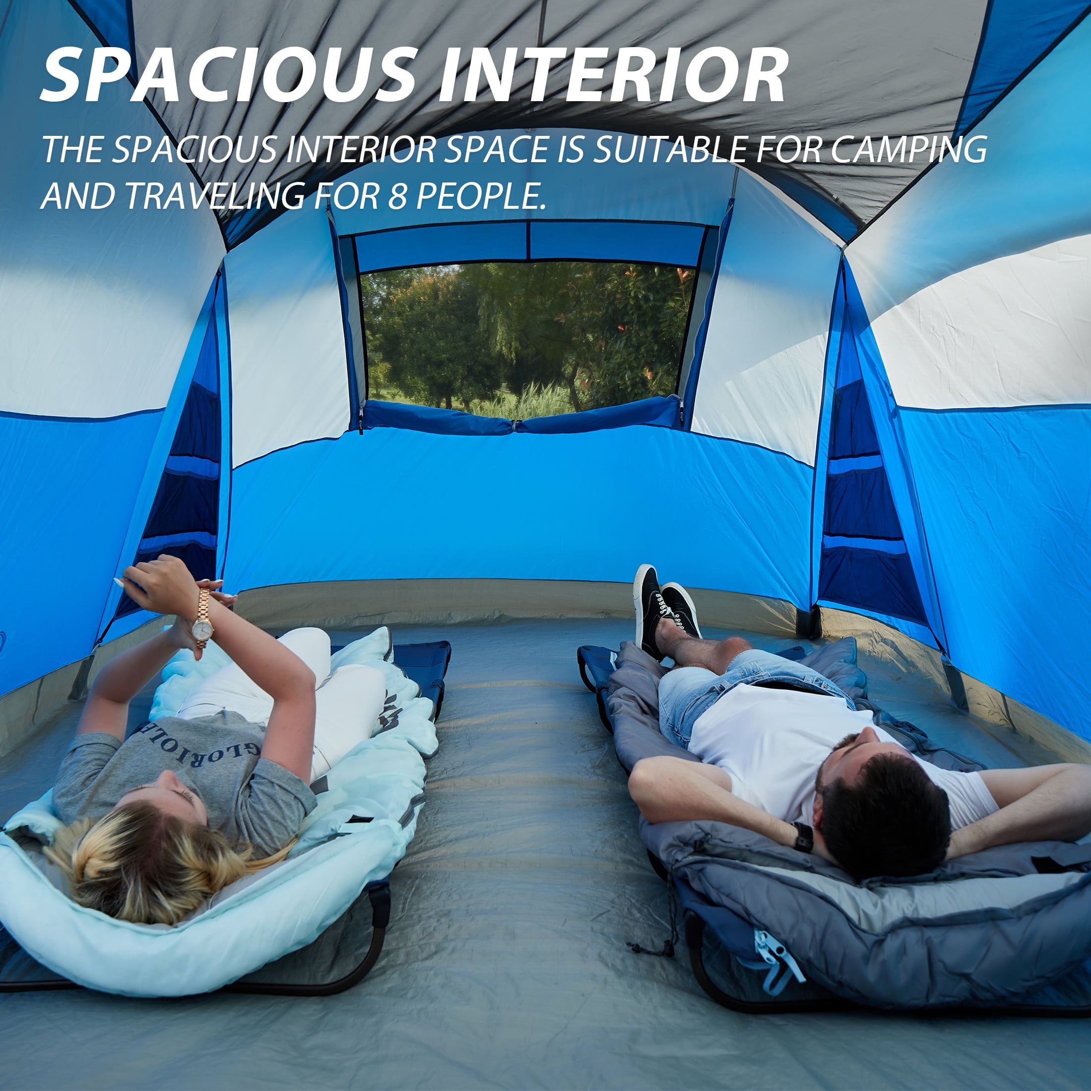 PORTAL 8 Person Family Camping Tent with Screen Porch, Portable Cabin Tent with Rainfly, 20ft * 8ft * 74in, Blue - Image 2