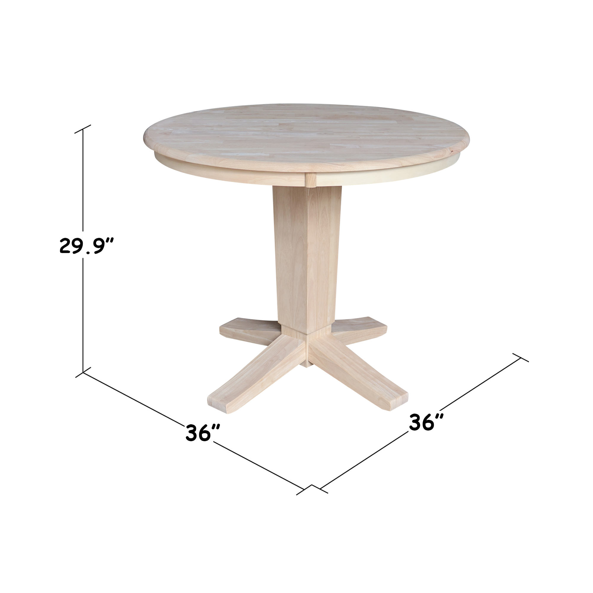 36" Solid Wood Round Top Pedestal Dining Table in Unfinished - Image 6