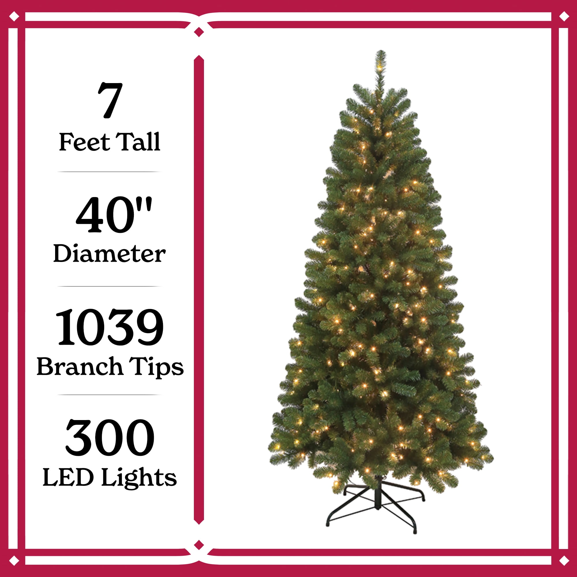 7 ft Pre-Lit Brideport Spruce Artifical Christmas Tree with 300 Warm LED Lights, by Holiday Time - Image 6