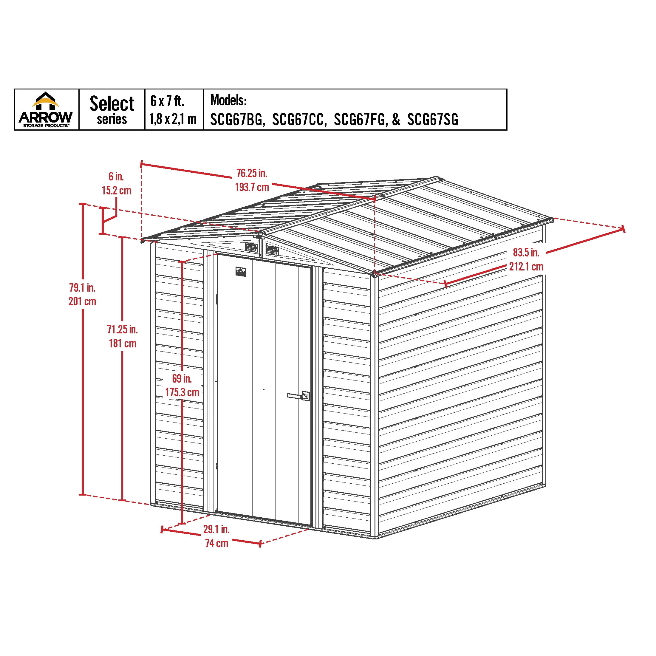 Arrow Select 6 x 5 x 7 ft Blue Grey Steel Storage Shed - Image 11