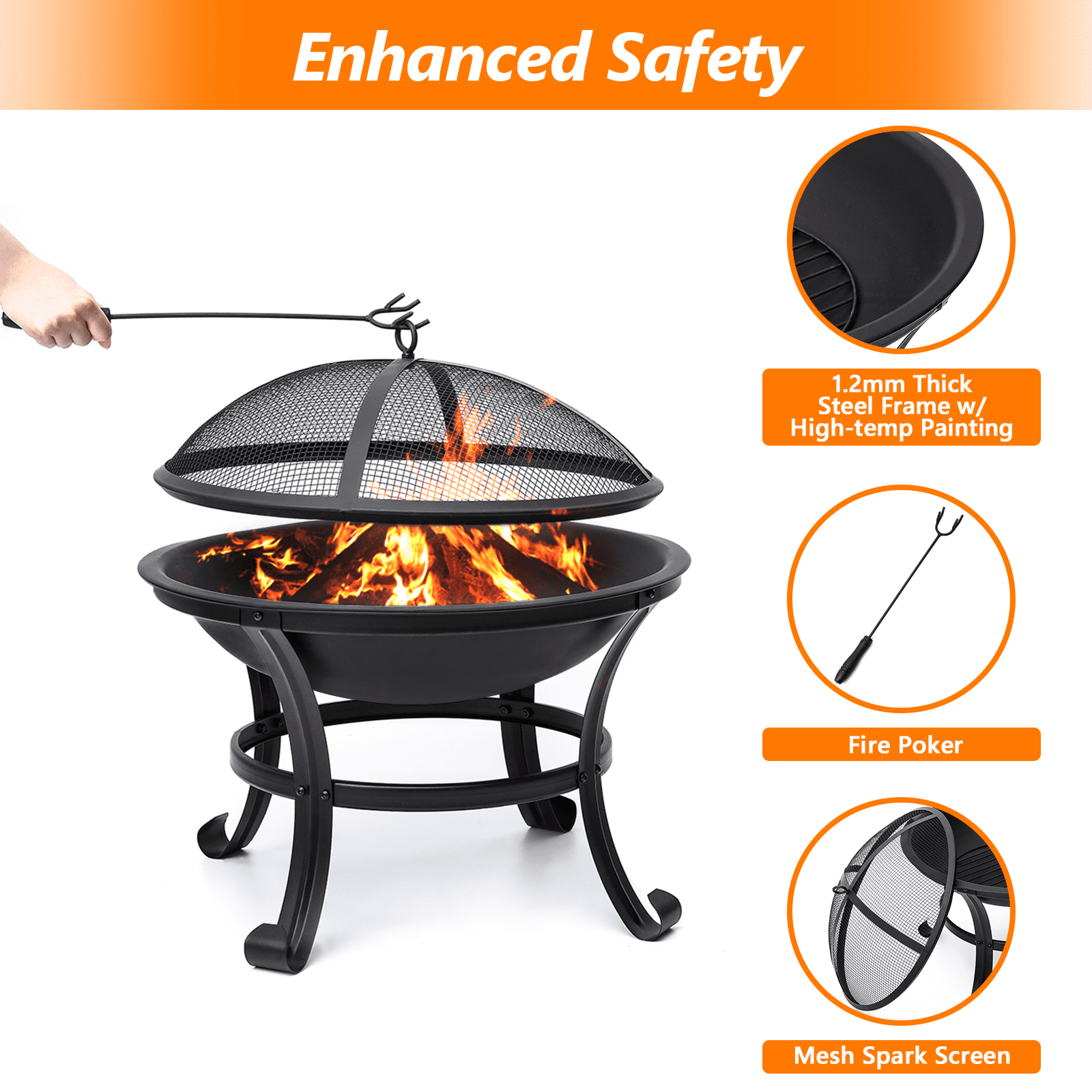 SinglyFire 22 inch Fire Pit for Outside Portable Wood Burning Fire Pit Outdoor Small Firepit Bowl Thick Steel Stand with Spark Screen, Log Grate, Poker for Patio Camping - Image 8