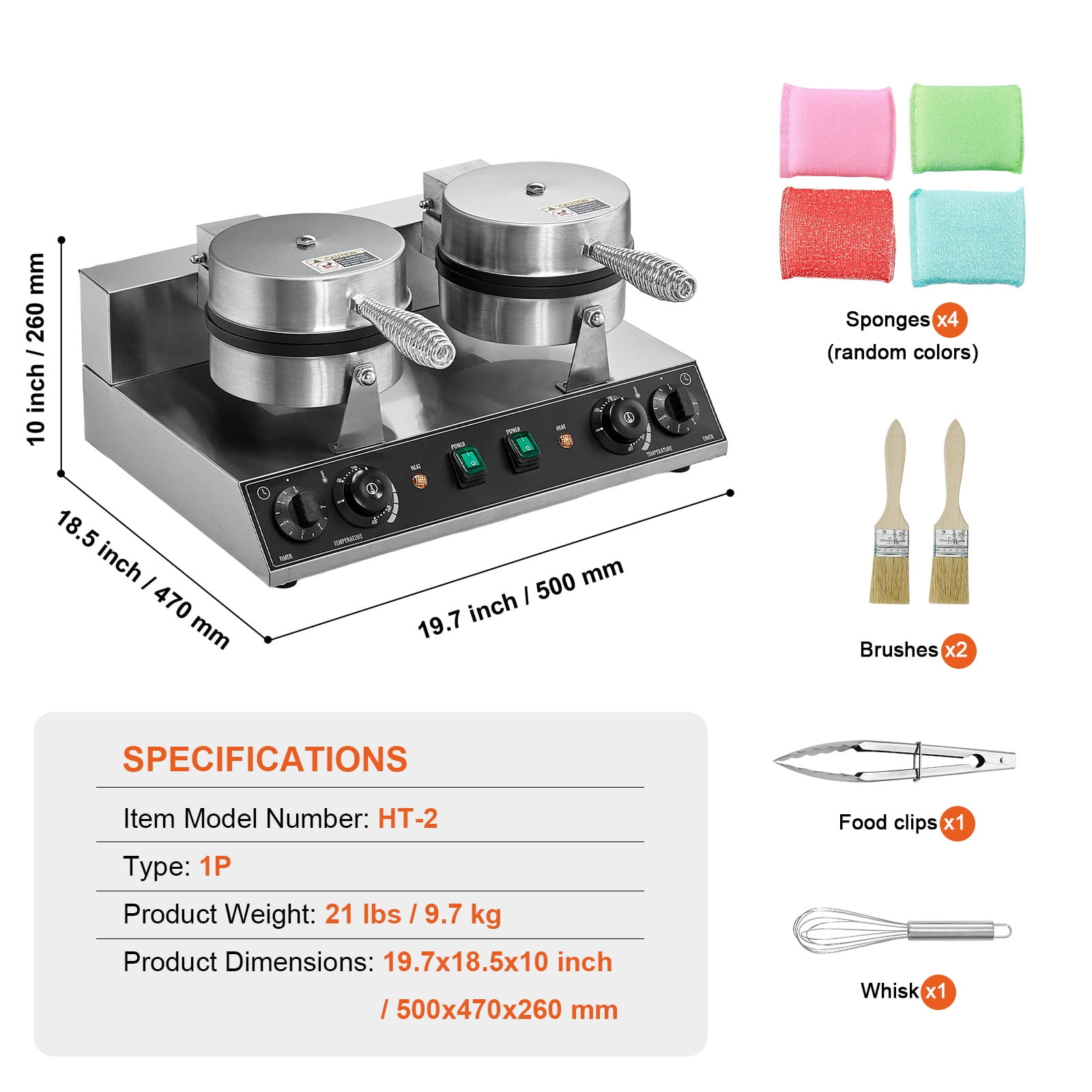 KFFKFF Double Head Commercial Waffle Maker, Round Belgian Waffle Cooking Device, 2460W, Non-Stick, with Temperature and Timer Settings, Ideal for Cafes, Bakeries, Snack Shops, and Home Use - Image 8