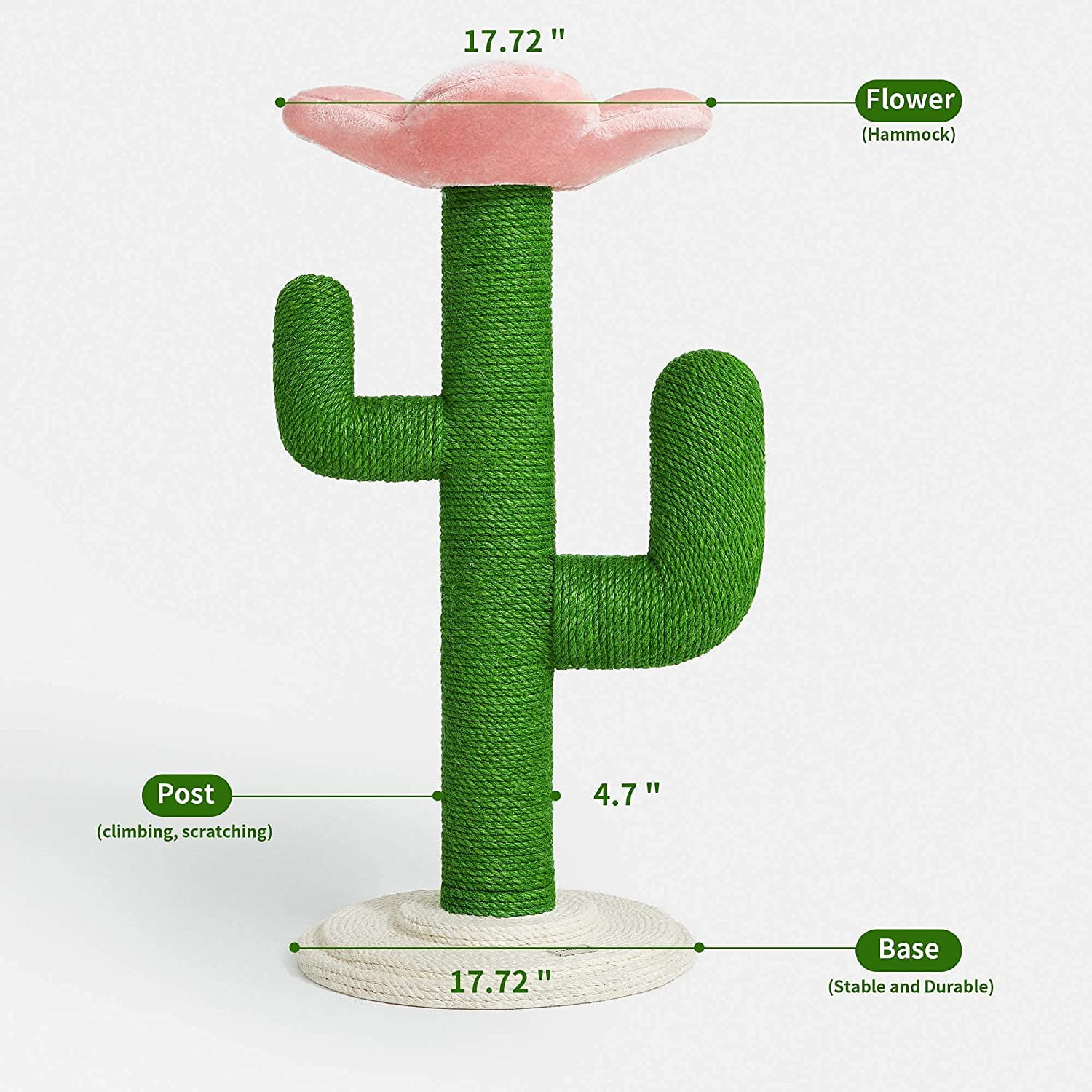 VETRESKA Cat Scratching Posts Cat Tower Tree Cat Scratcher with Hammock Sisal Rope 41.3'' Cactus - Image 2