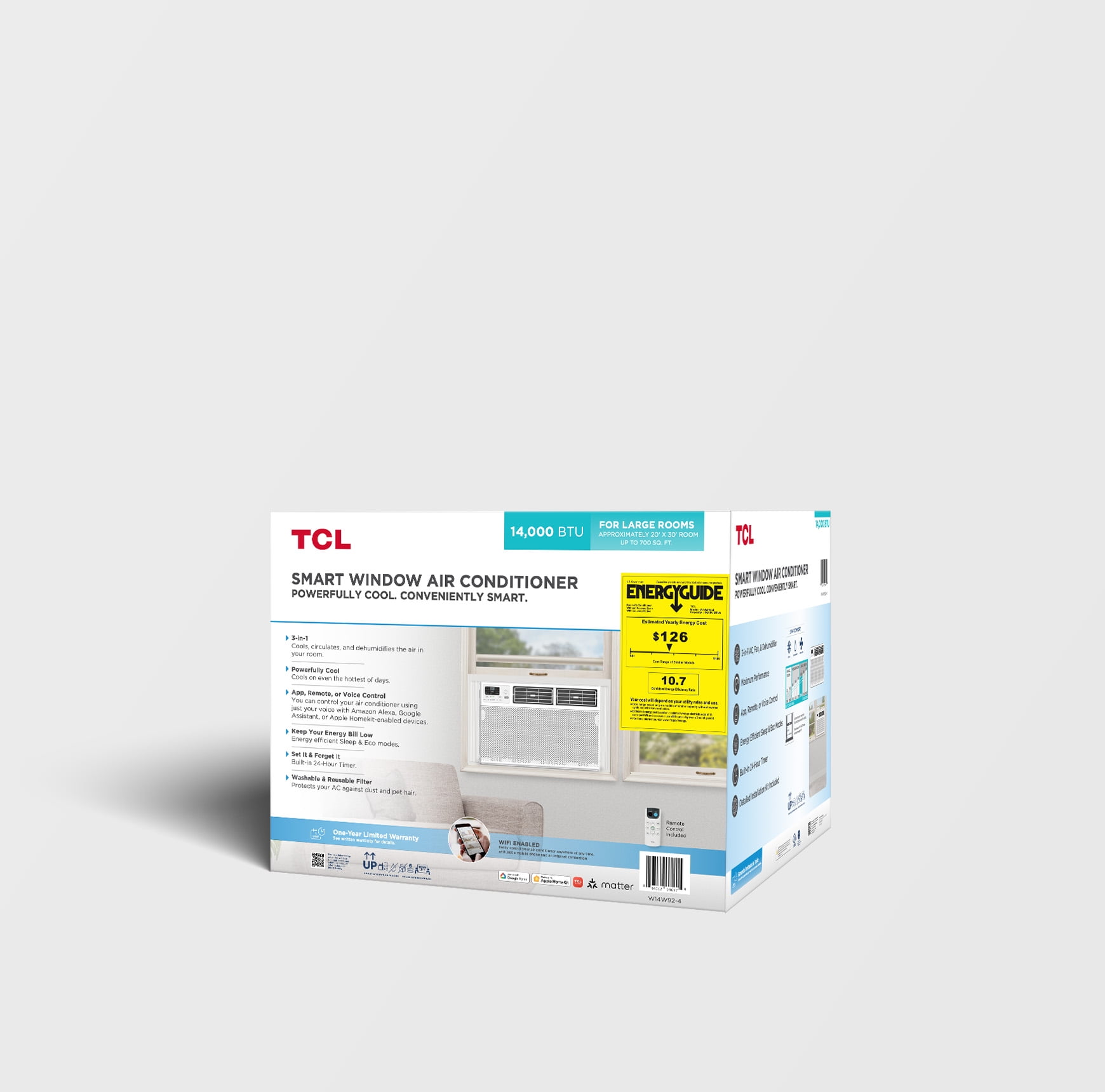 TCL 14,000 BTU Smart Window Air Conditioner, Fan & Dehumidifier, 700 Sq. Ft., Remote Control, Works with Alexa/Google Assistant, W14W92-4 - Image 11