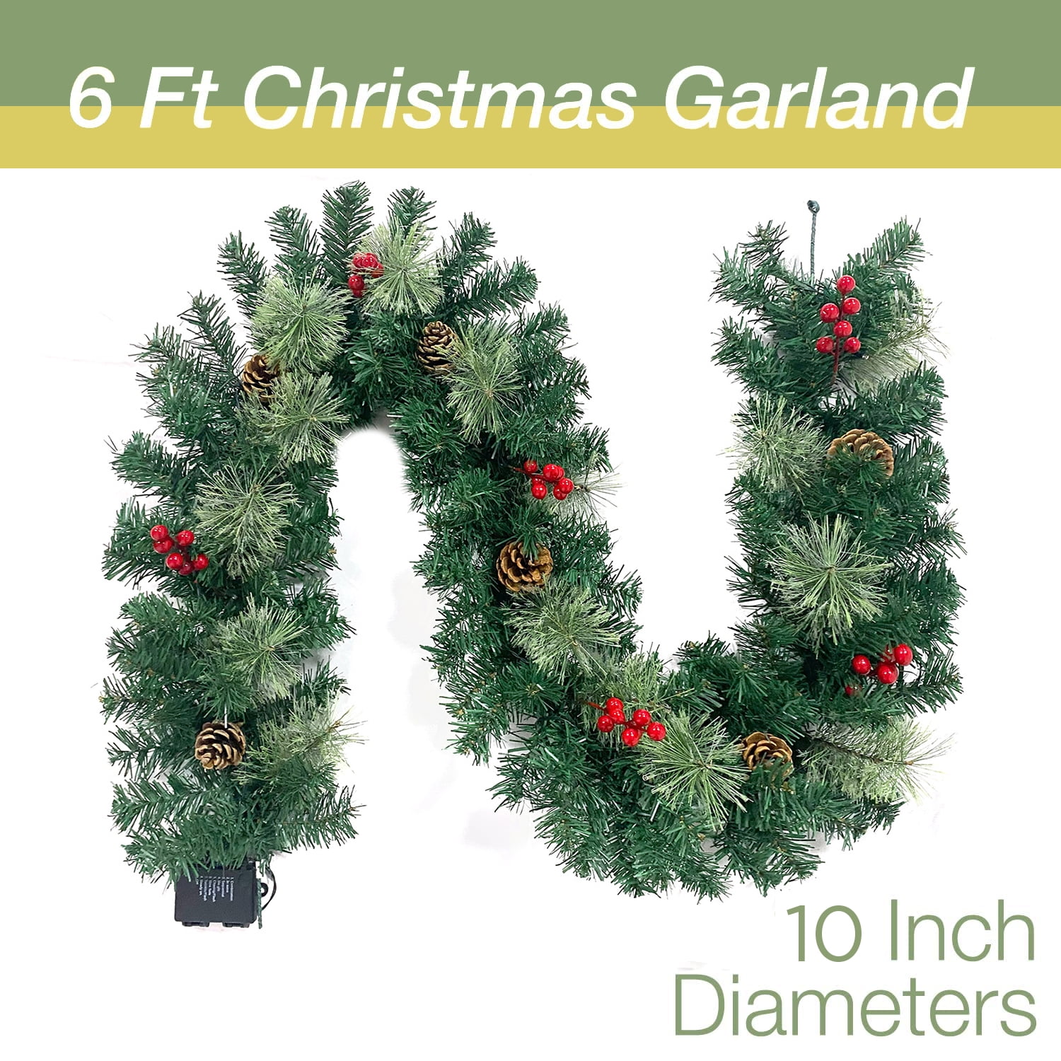 Christmas Garland Pre-Lit Artificial Green with Pine Cones Berry Clusters 40 Lights 6ft for Winter Christmas Indoor Outdoor New Year Xmas Decorations - Image 4
