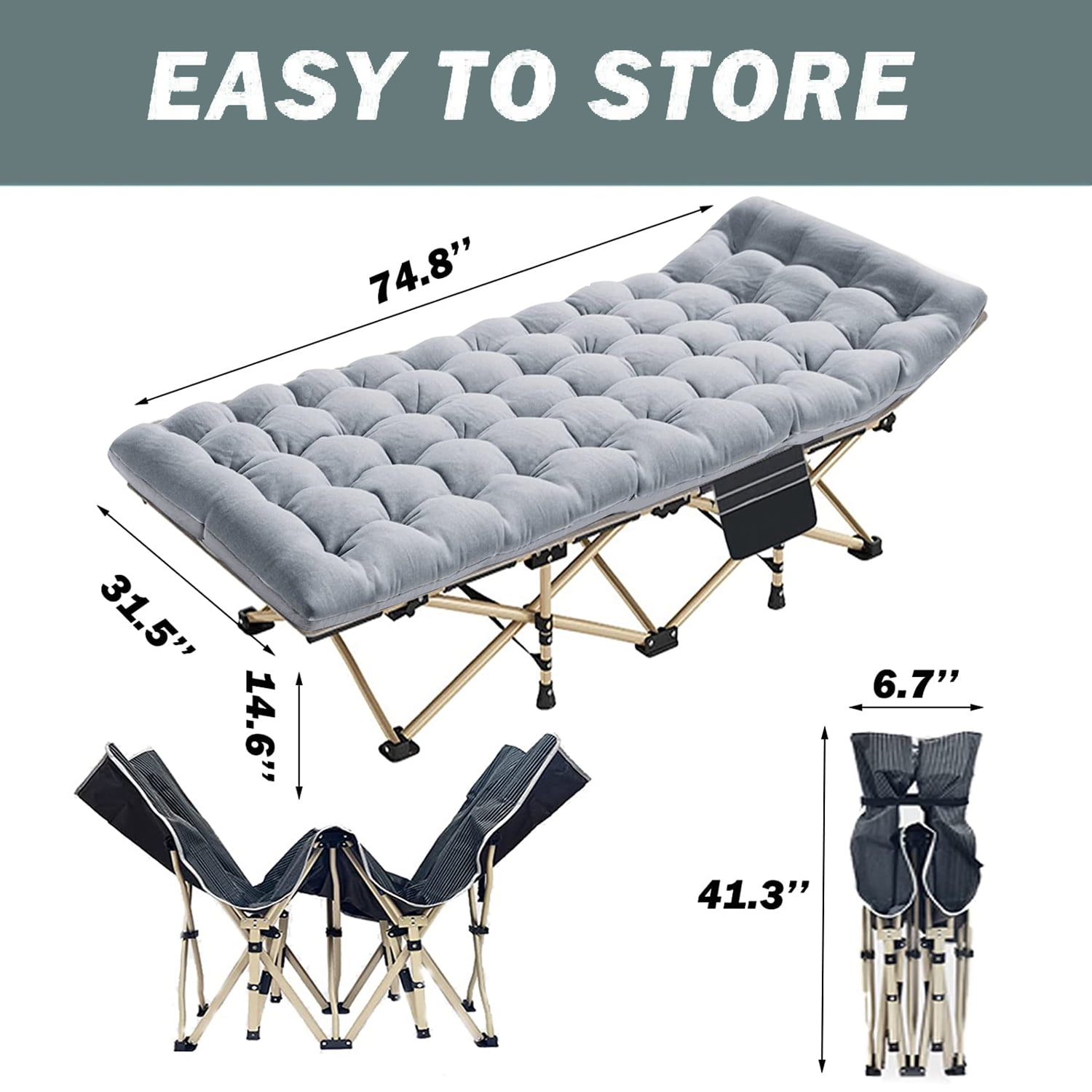 SUGIFT Camping Cot 75*28 inch Folding Bed with Carry Bag, Adult - Image 4