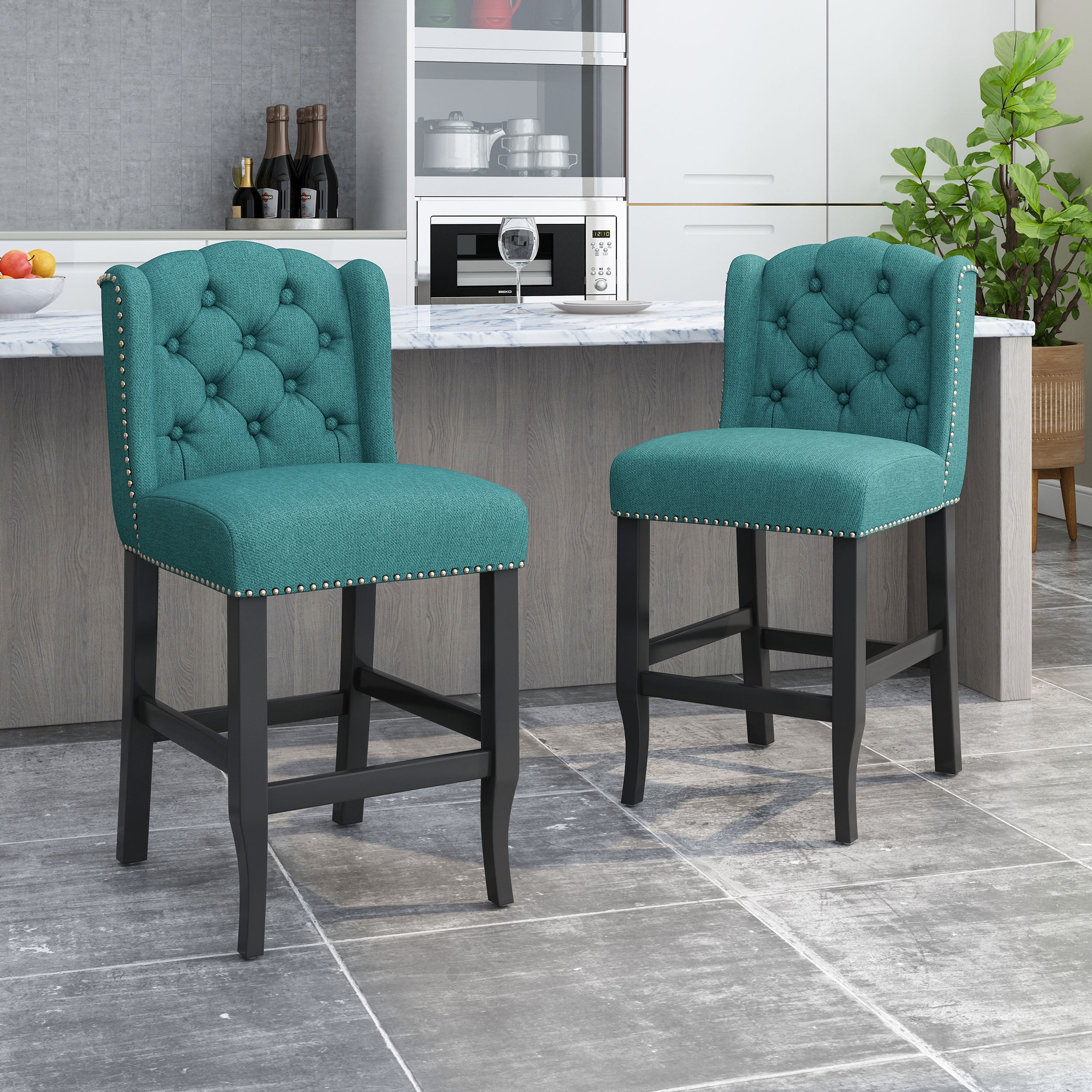 Noble House Maurice Wingback Counter Stool, Set of 2, Teal, Dark Brown - Image 3