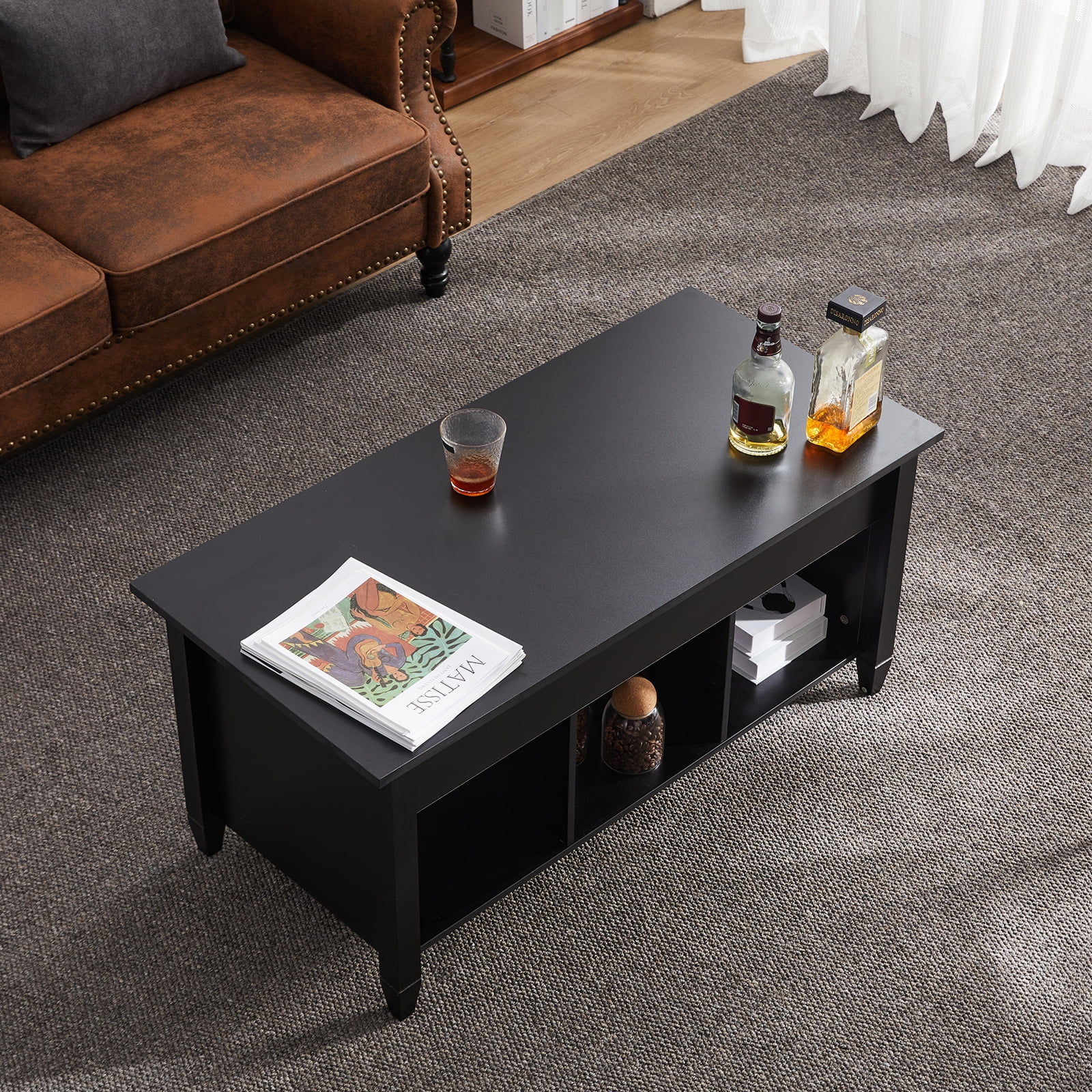 Ktaxon Premium Lift Coffee Table, Center Table with Storage & Cube Open Shelves, Large Space Lift Top Coffee Table for Living Room/Reception Room/Office, Black - Image 12