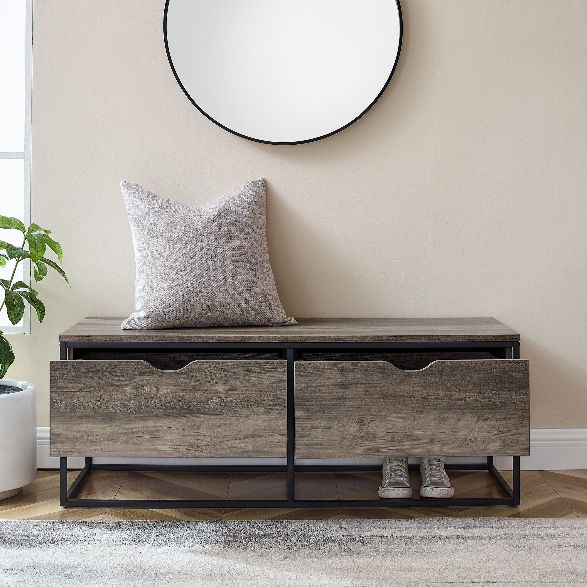 Manor Park Modern 2 Drawer Storage Bench, Grey Wash - Image 6