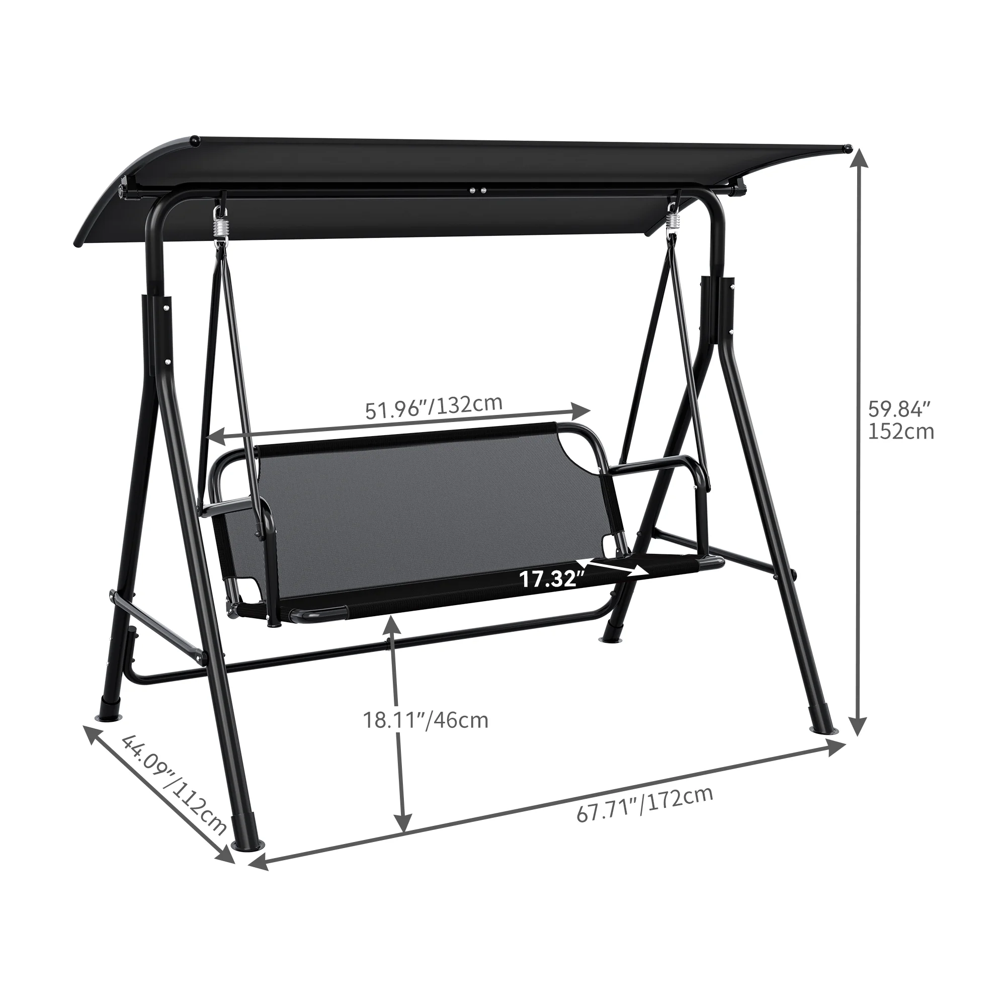 Dextrus Outdoor Patio Swing Chair, 3 Person Porch Swing with Adjustable Canopy, Weather Resistant Steel Frame, Suitable for Garden, Poolside, Balcony,(Black) - Image 3