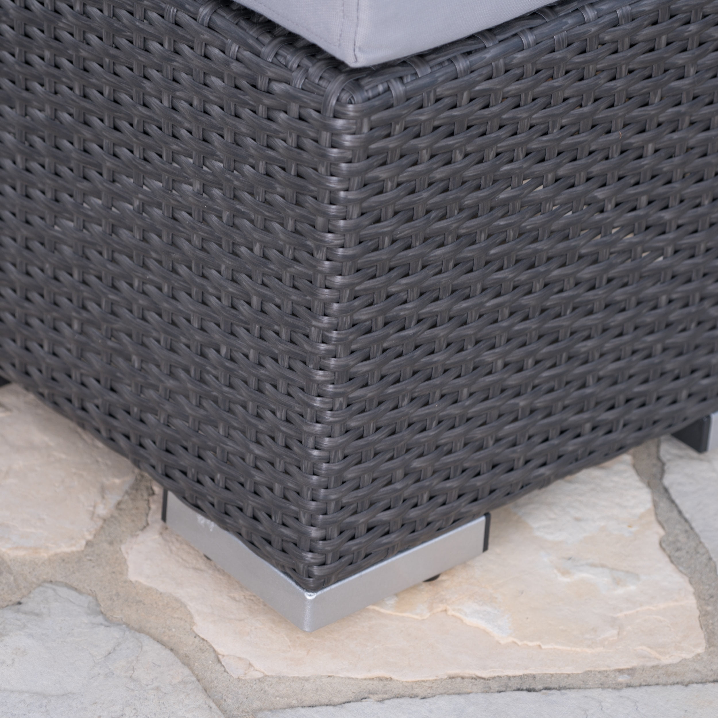 Avianna Outdoor 16 Inch Wicker Ottoman Seat with Cushion, Set of 2, Grey, Silver - Image 3