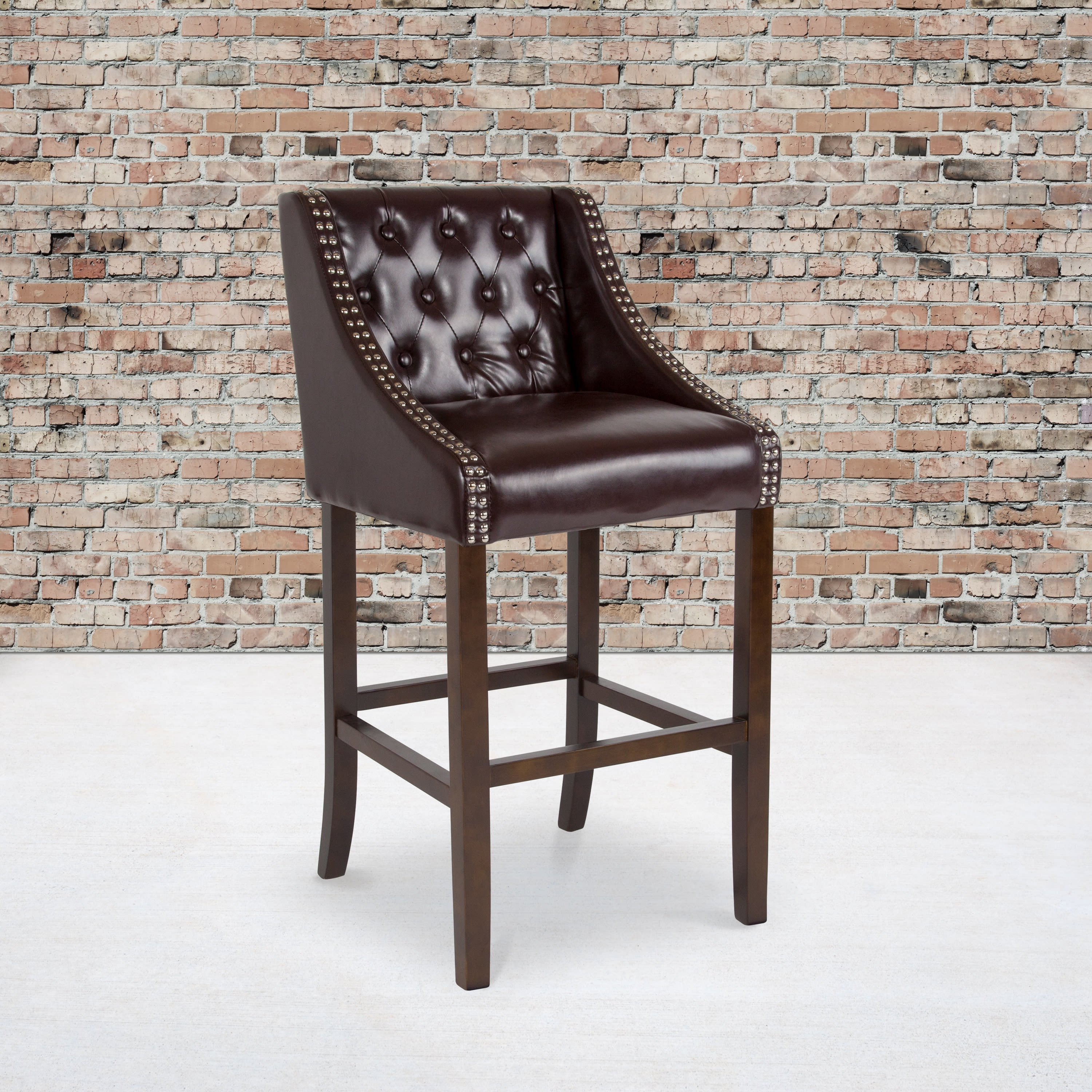 Flash Furniture Carmel Series Tufted Bar Stool Nailhead Trim, Brown LeatherSoft - Image 3