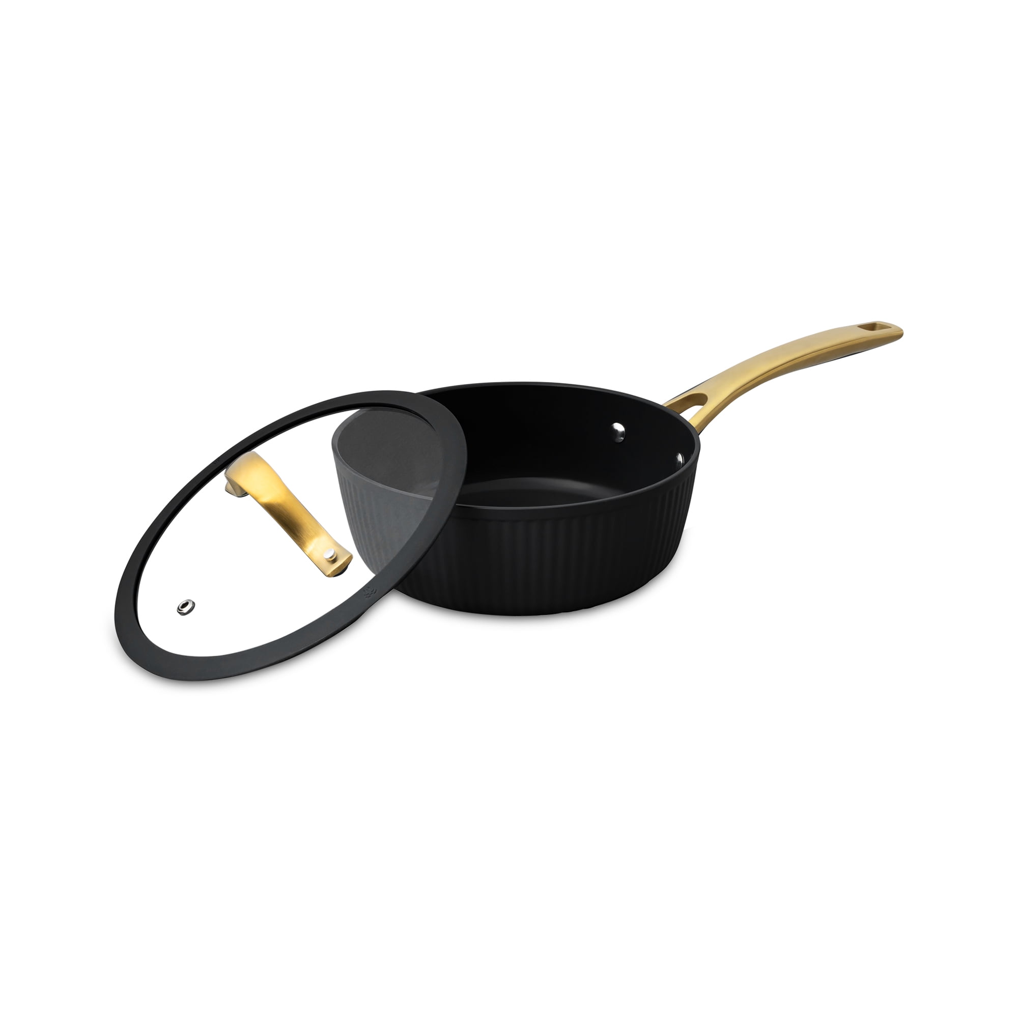 Thyme & Table 12-Piece Nonstick Signature Ribbed Cookware Set, Pots and Pans Set - Black & Gold - Image 3