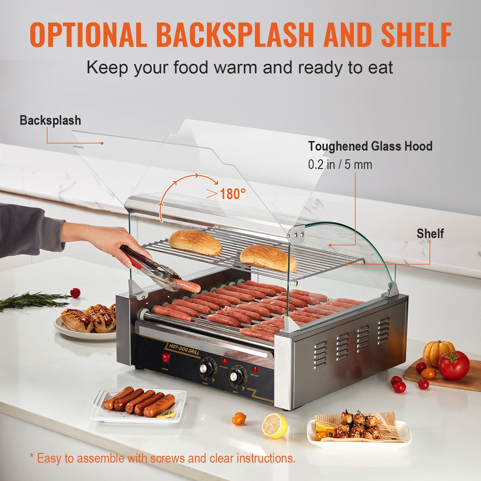 KFFKFF Backsplash Shelf 1650W Electric 30 Hot Dog 11 Roller Grill Cooker Machine - Image 7