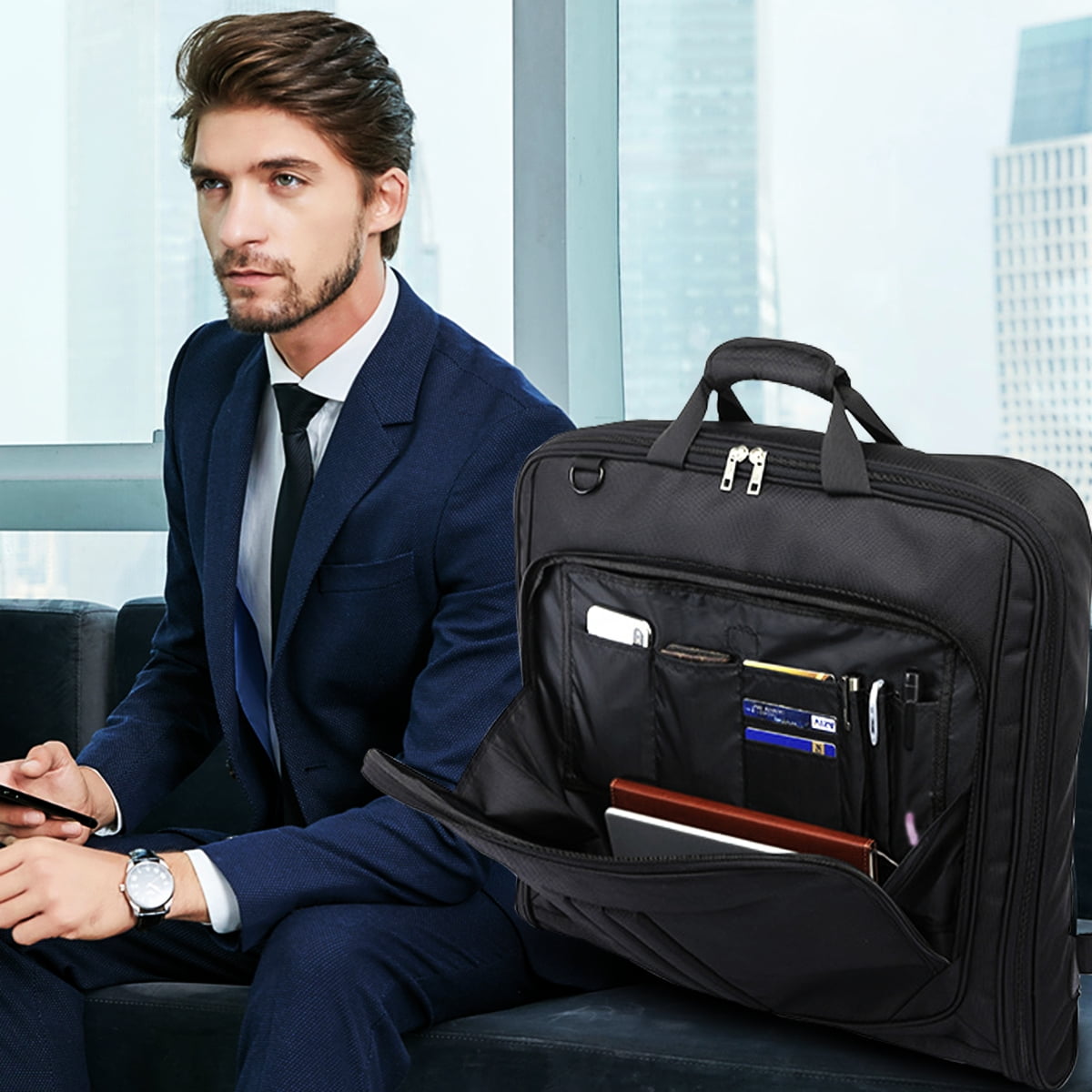 Suit Garment Bag for Travel for Men Women - Suit Case with Shoulder Strap and Rolling Luggage Attachment Point in Black, Perfect for Your Suit - Image 3