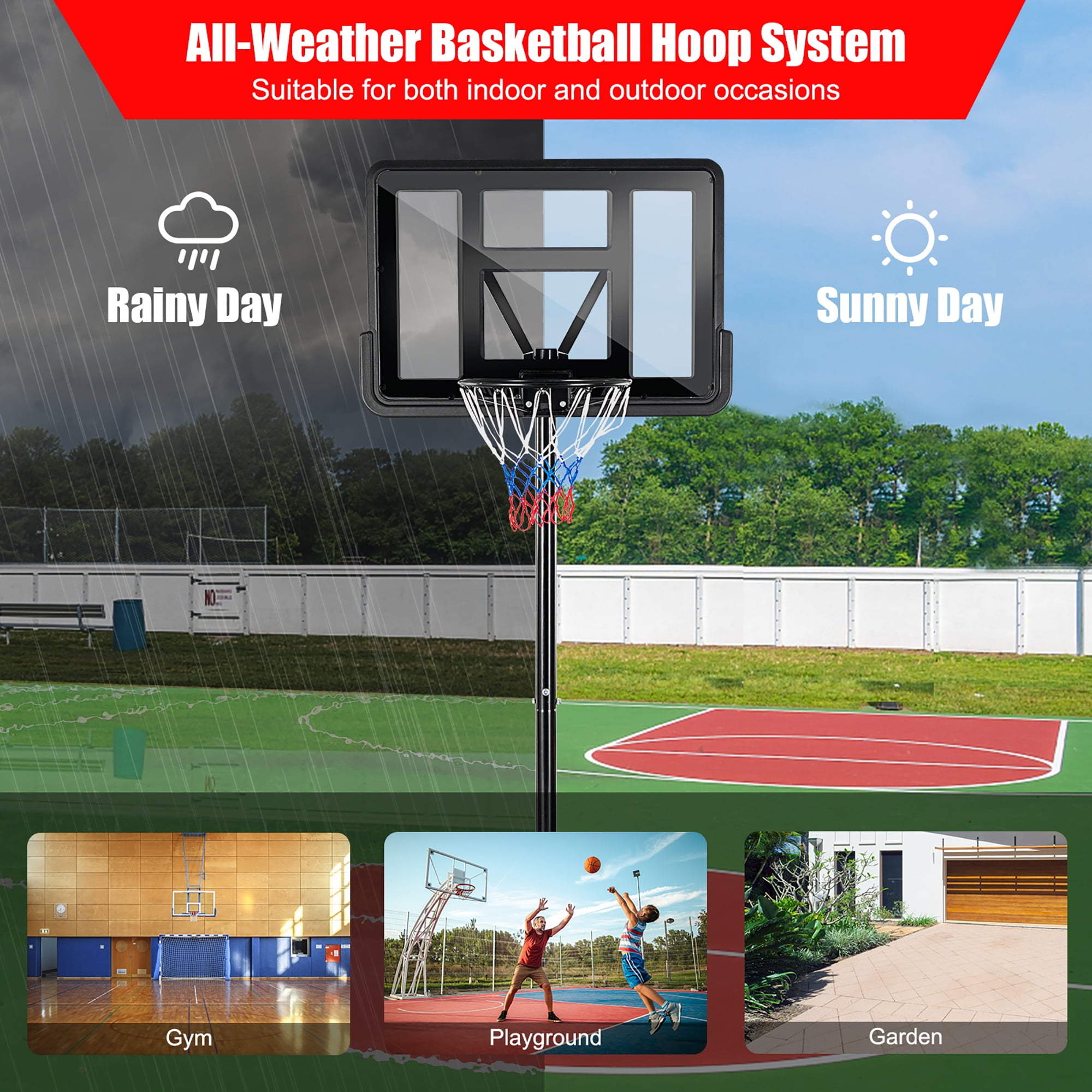 Costway 4.5'-10' Adjustable Height Shatterproof Outdoor Portable Basketball System (Adult) - Image 3