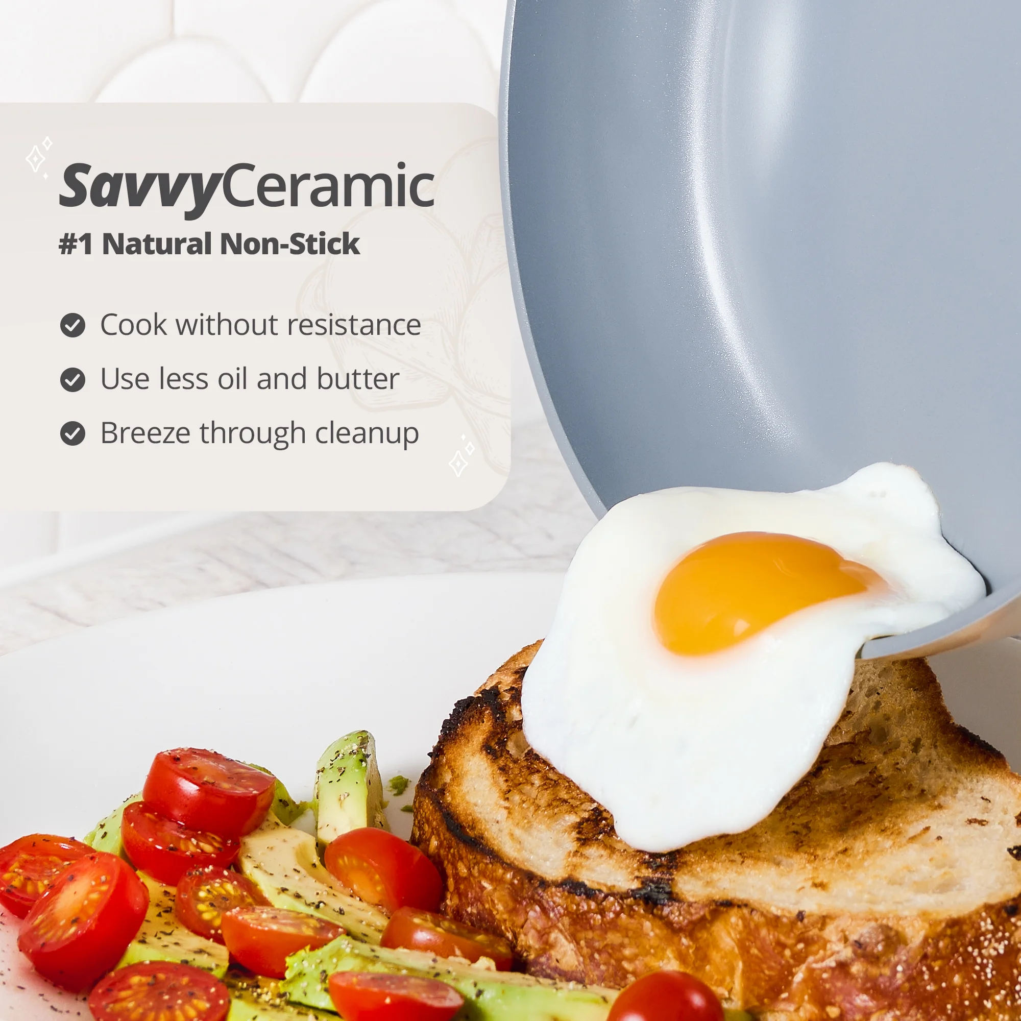 Greater Goods Savvy Ceramic Nonstick Cookware Set, 10 Piece Kit (Birch White) - Image 4