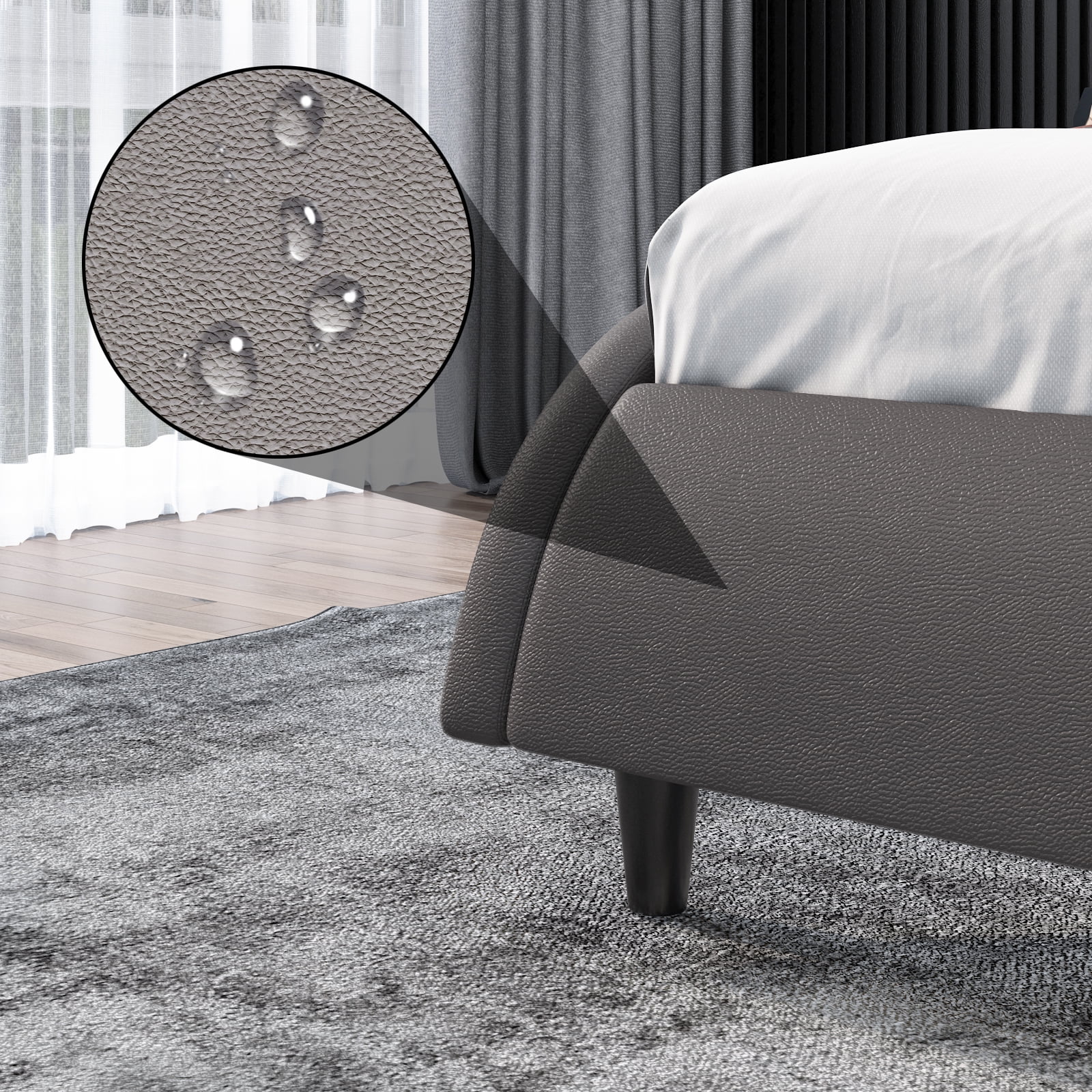 Homfa Queen Size Led Bed Frame, Upholstered Platform Bed with 16 Color Led Headboard, Gray - Image 11