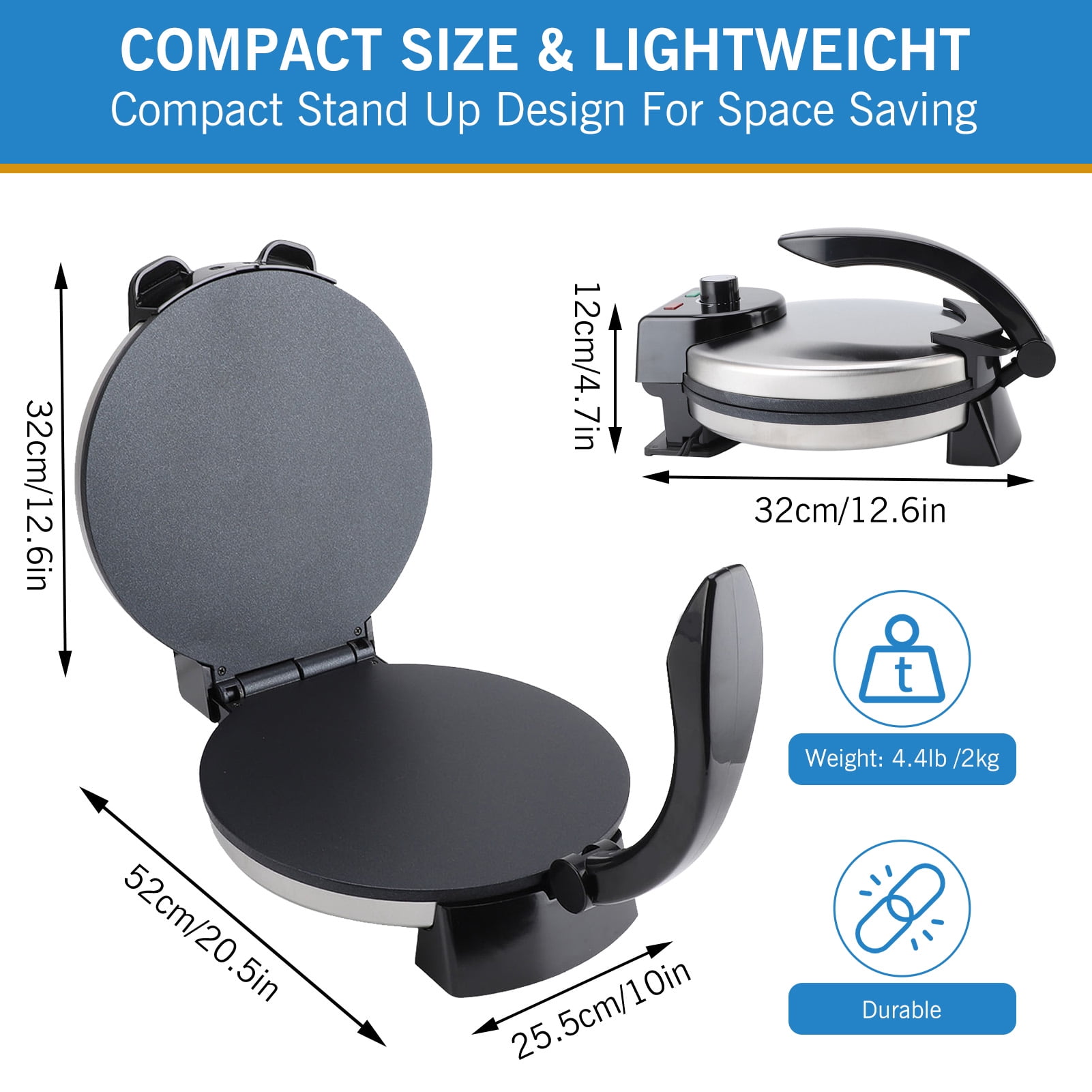 Roti Maker Machine, Stainless Steel Non-Stick Electric Tortilla Maker, 10-inch - Image 5
