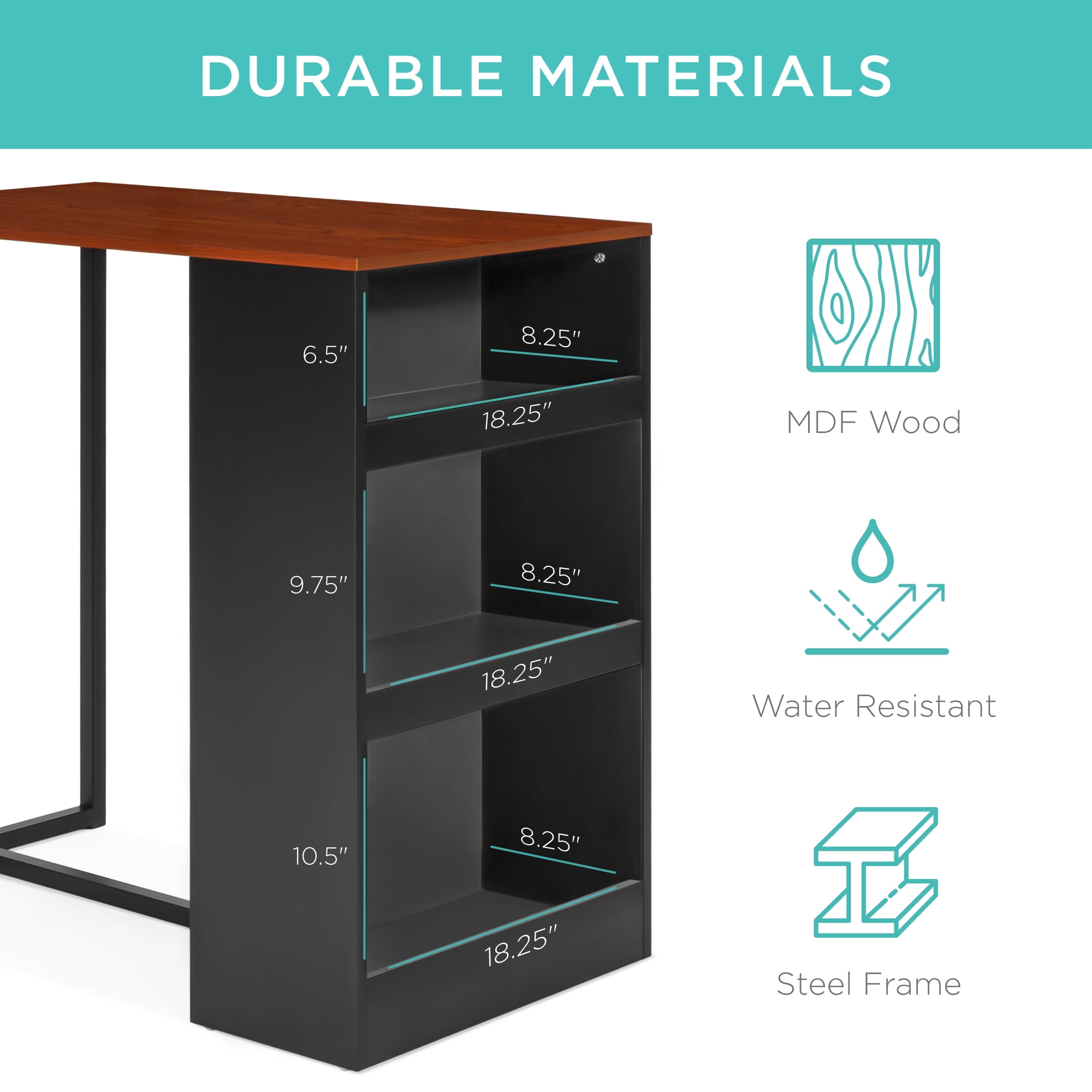 Best Choice Products 3-Piece Wooden Counter Height Dining Table Set for Kitchen, Dining Room w/ Storage - Espresso - Image 2