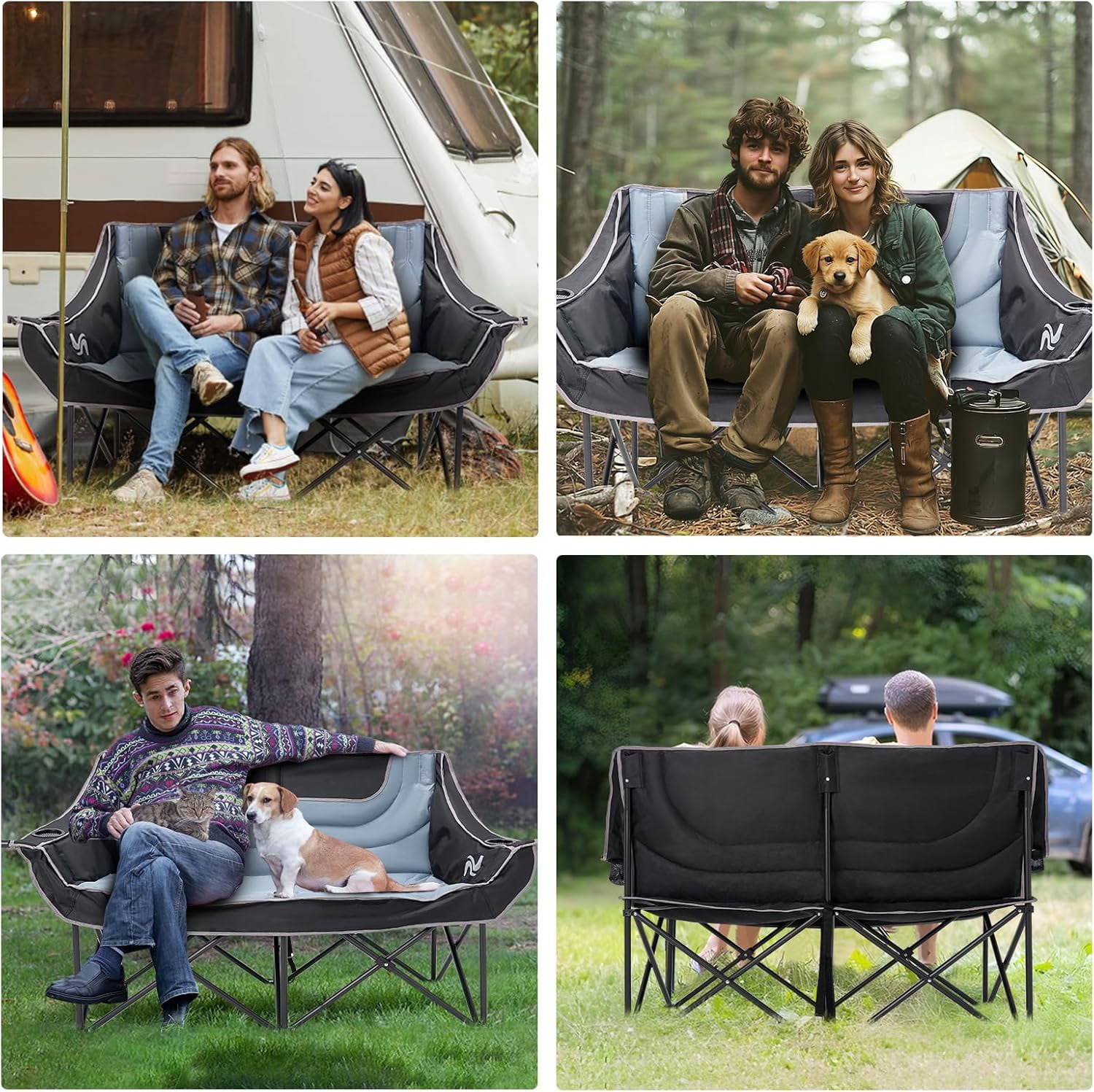 ABORON Double Camping Chair with Canopy for 2 Adults, Oversized Loveseat Chair with Cup Holder, Heavy Duty 600D Oxford Portable Folding Chair for Outdoor, Camping, Beach, Picnic - Image 5