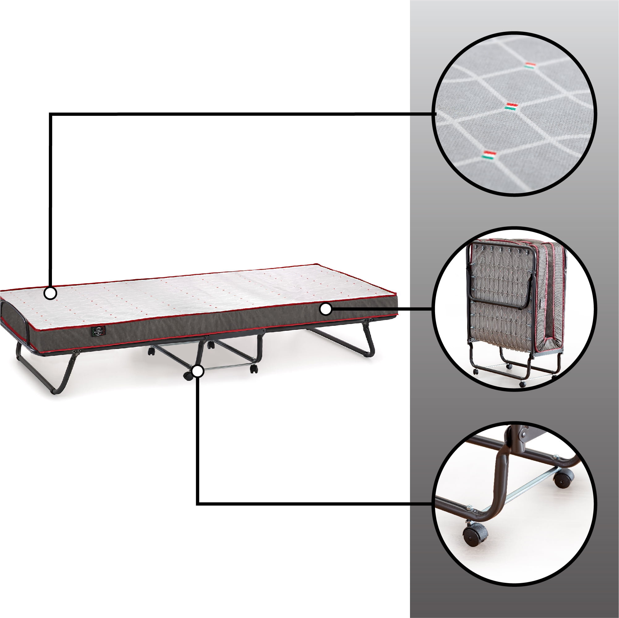 FirsTime Ciao Comfort Folding Bed, Italian Crafted, Dark Gray, 74 x 31 x 15, (70025) - Image 3