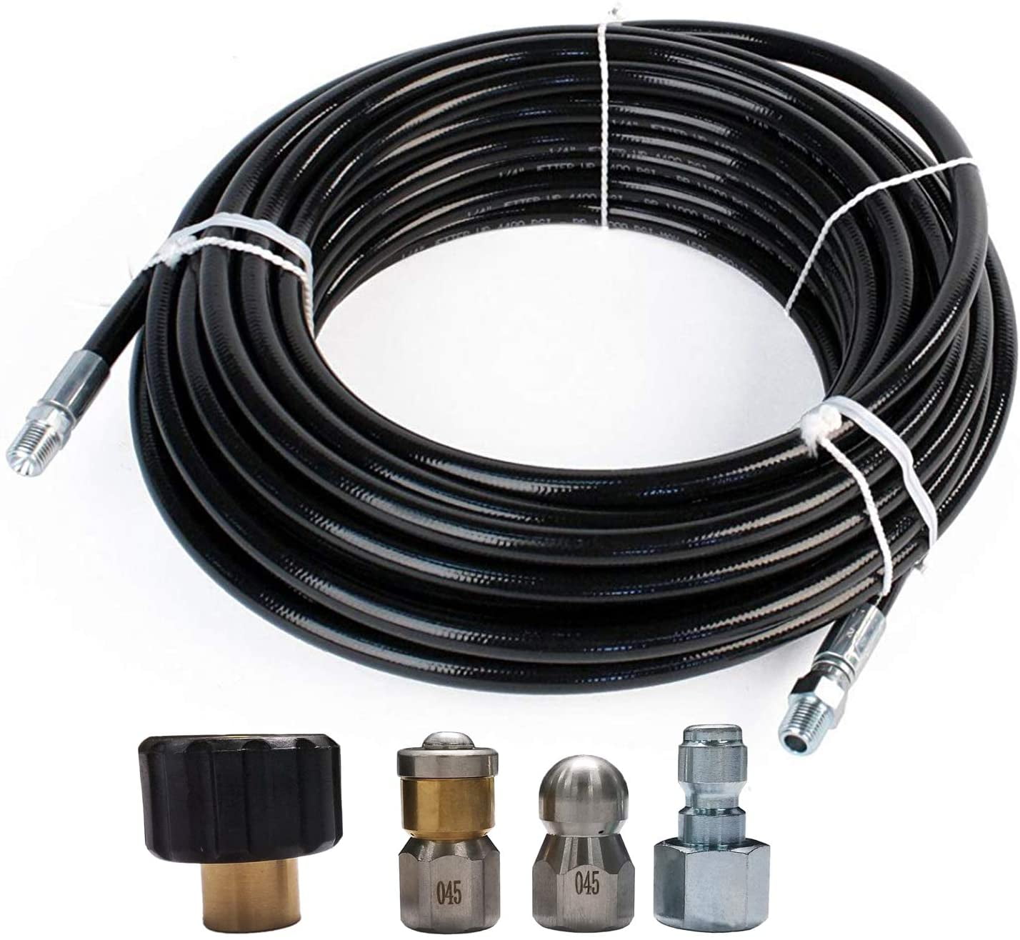 Ultimate Washer Sewer Jetting Kit for Power Pressure Washer, 1/4 Inch MNPT, 100 Ft Sewer Hose, Laser Nozzle and Rotating Drain Jetting Nozzle, 4400 PSI - Image 2