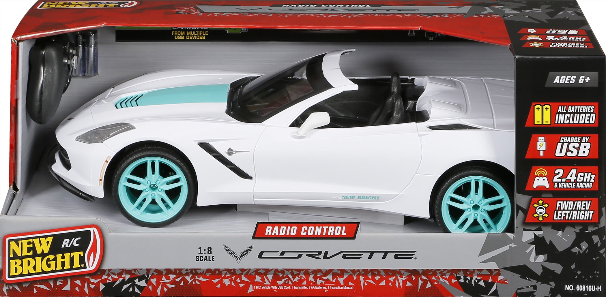 New Bright (1:8) Corvette Battery Radio Control Sports Car, 60816U-H, White - Image 5