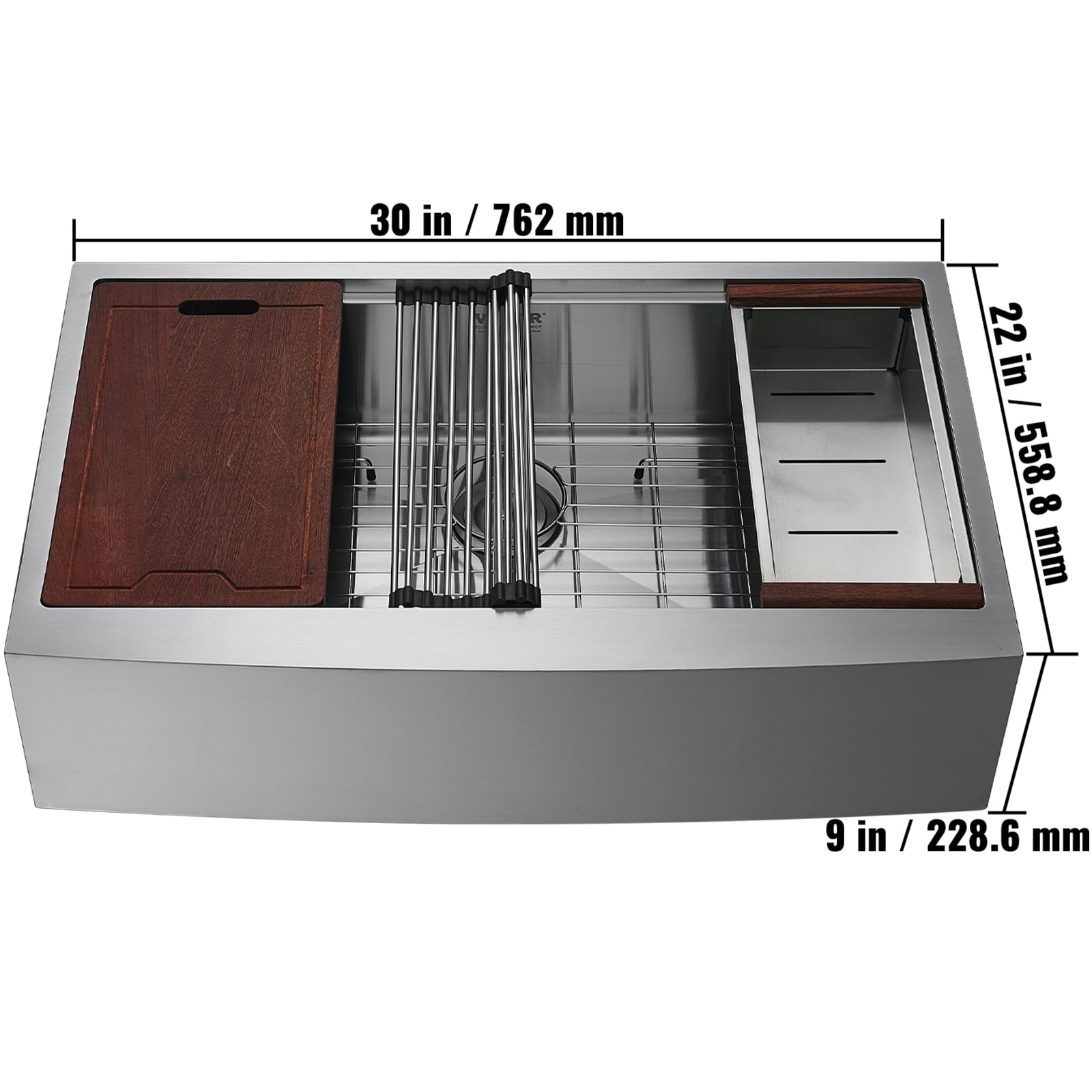VEVOR Top Mount Farmhouse Kitchen Sink 30''x22'' Drop In Kitchen Sink Workstation Single Bowl Basin Sink 304 Stainless Steel - Image 6