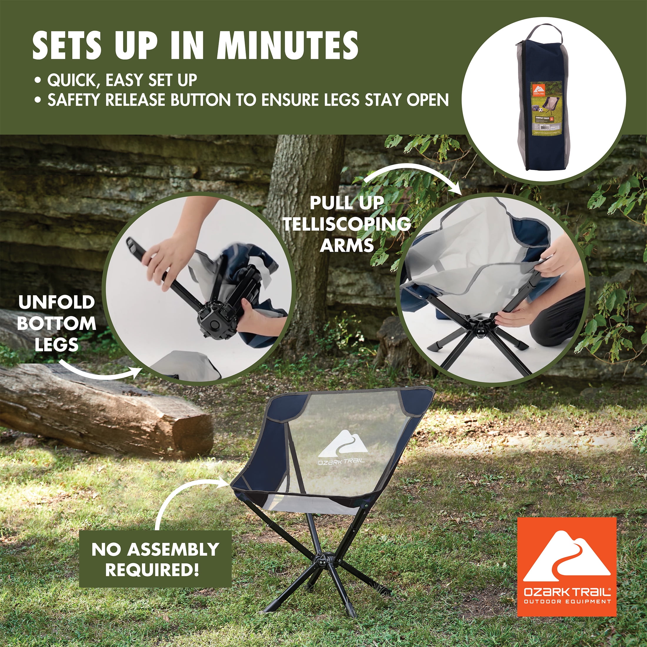 Ozark Trail Adult Instant Compact Chair, Navy - Image 8