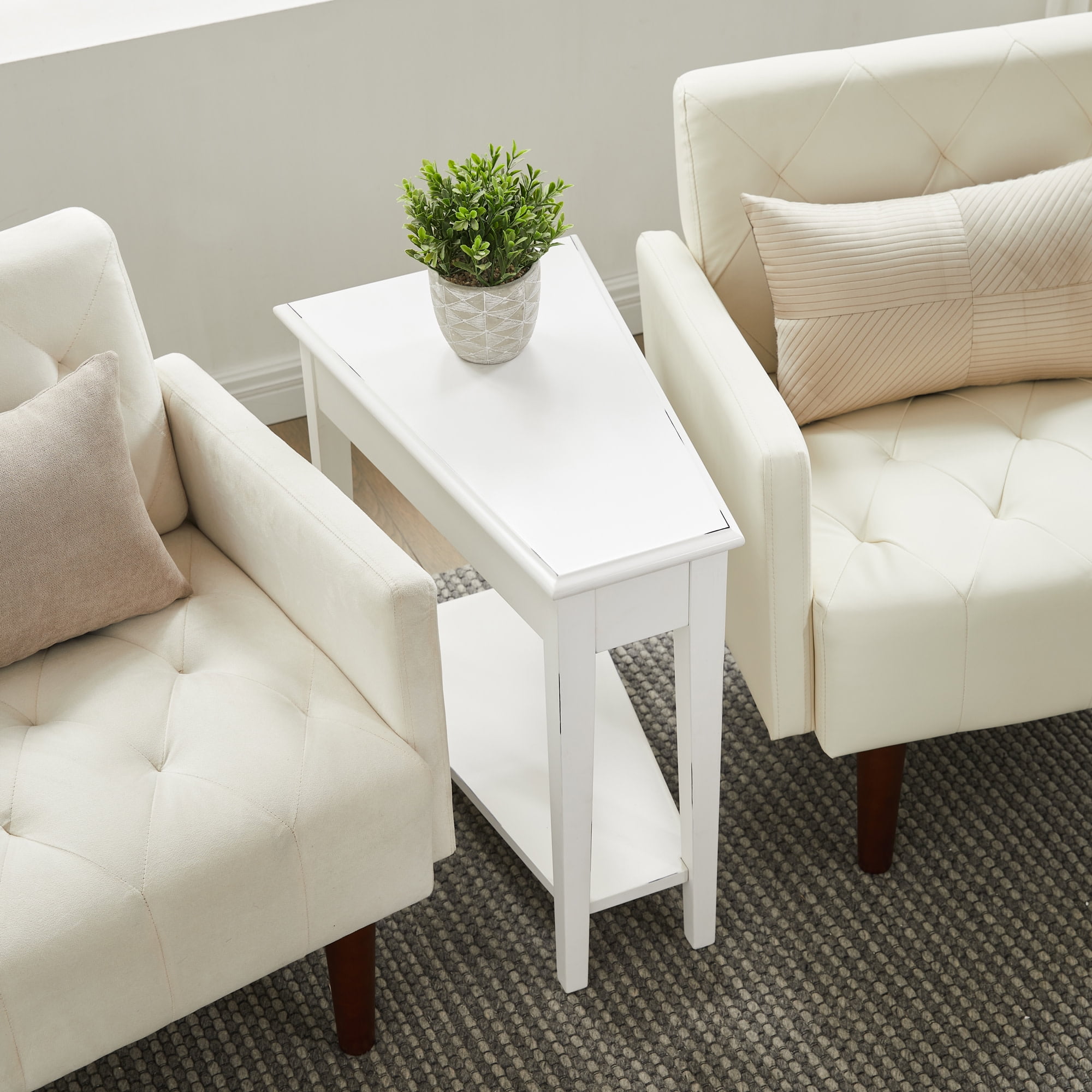 Leick Home Haven Ridge Wood Wedge End Table with Shelf, Farmhouse White - Image 3