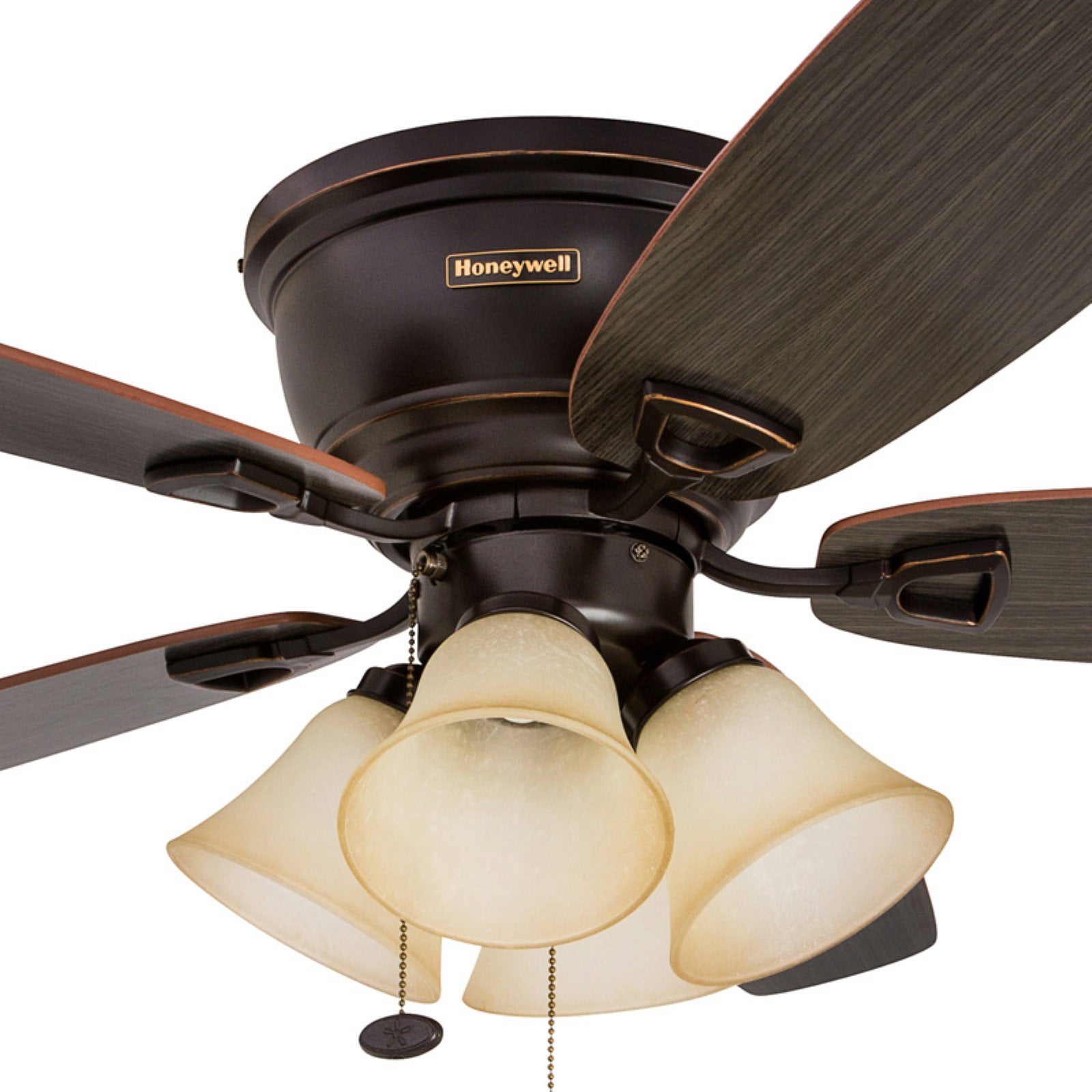 52" Honeywell Glen Alden Brushed Nickel Hugger Ceiling Fan with 4 Light - Image 4