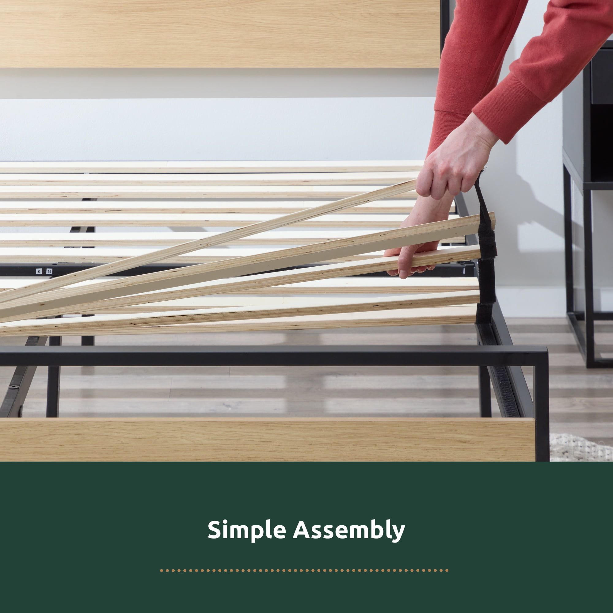 Rest Haven Ashland Metal and Wood Platform Bed, Full, Natural - Image 8