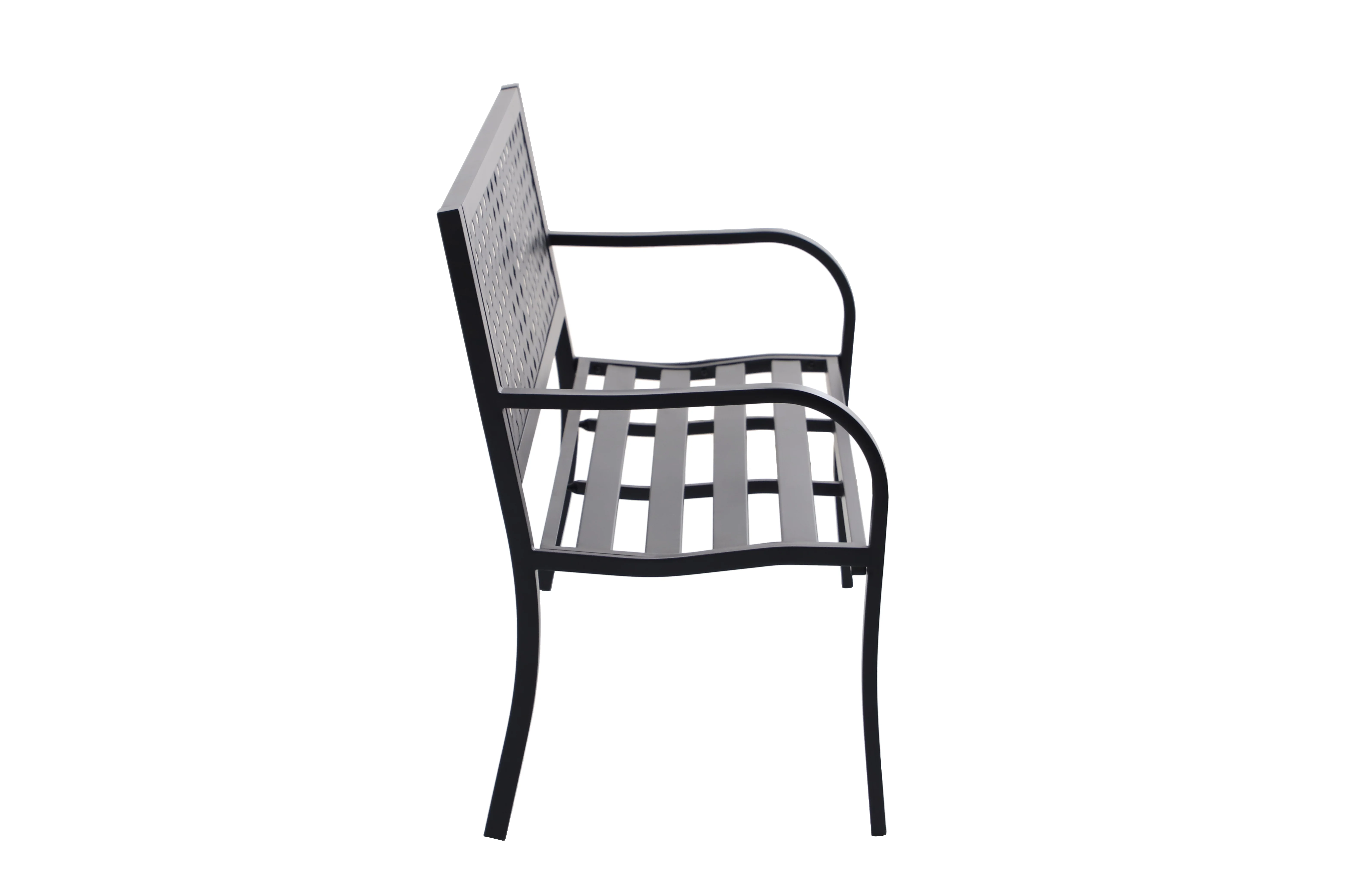 Mainstays Lattice High Back Slat Seat Steel Outdoor Bench, Black - Seats 2 - Image 8