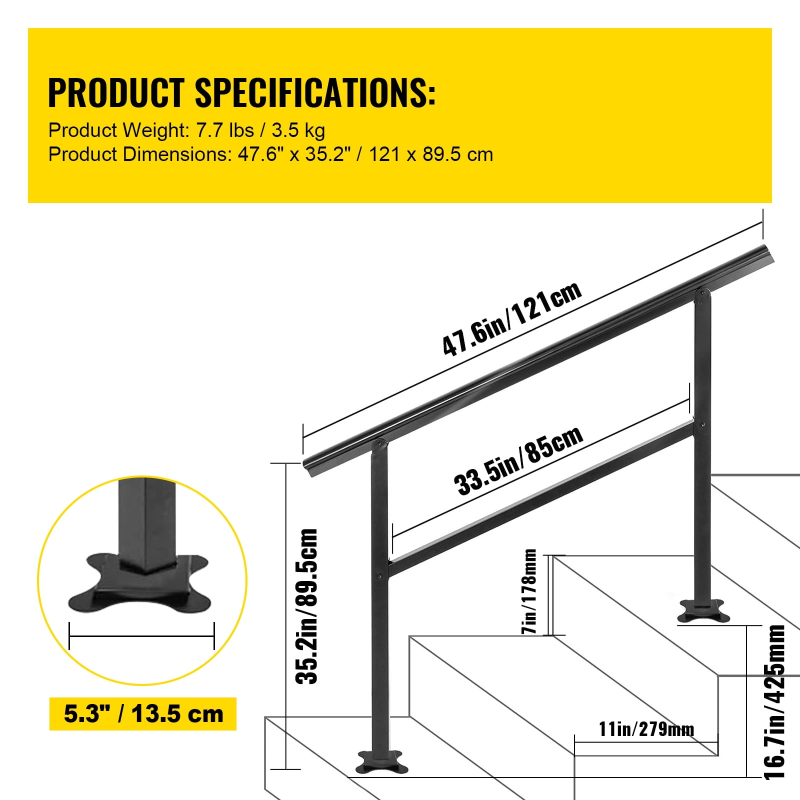 BENTISM Staircase and Railing Handrail, Aluminum Alloy Black, 49.21 x 6.30 x 4.33 Inches, 8.77 lb - Image 5
