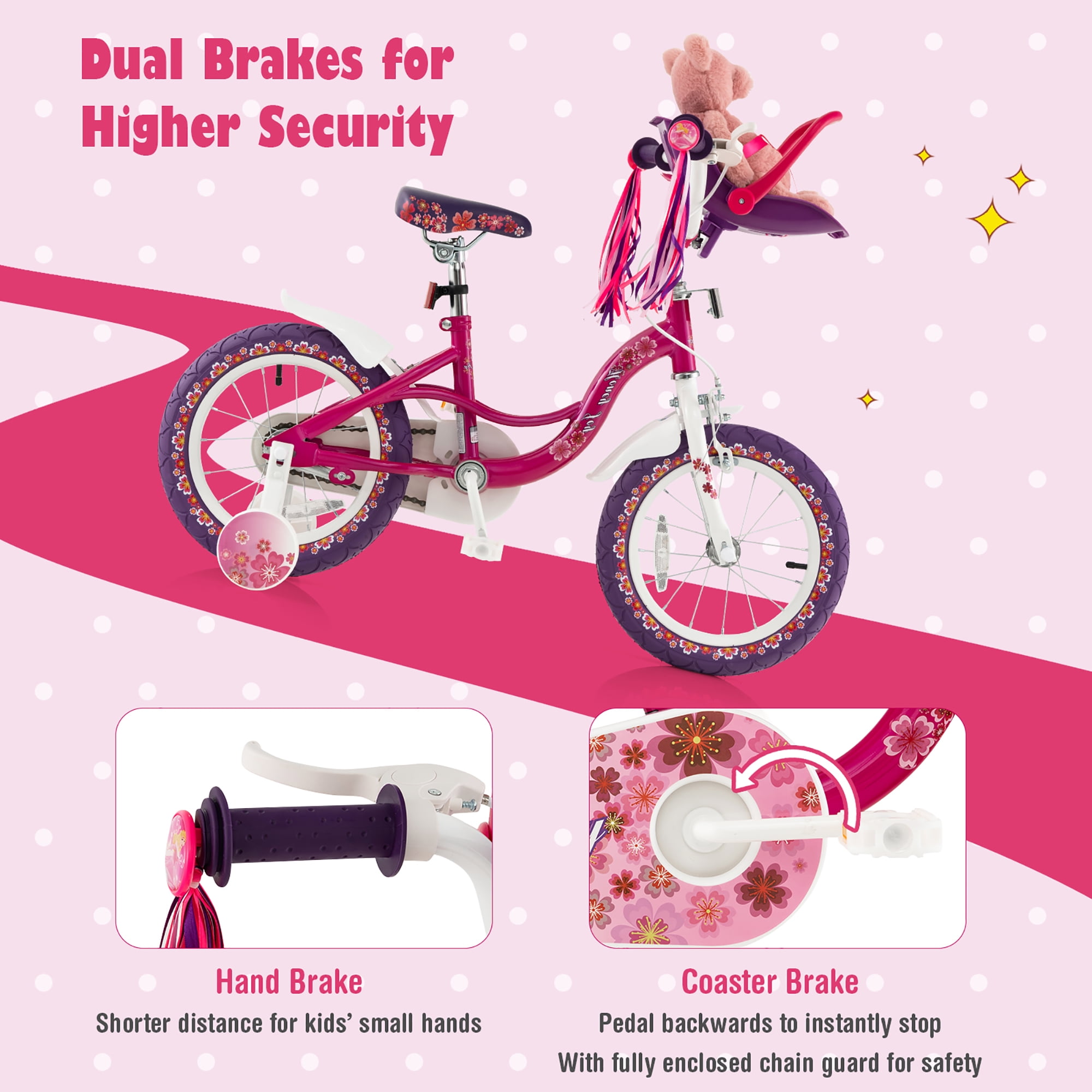 Costway 16'' Kids Bike with Doll Seat Girls Bicycle with Training Wheels for 4-7 Years Old Girl - Image 5