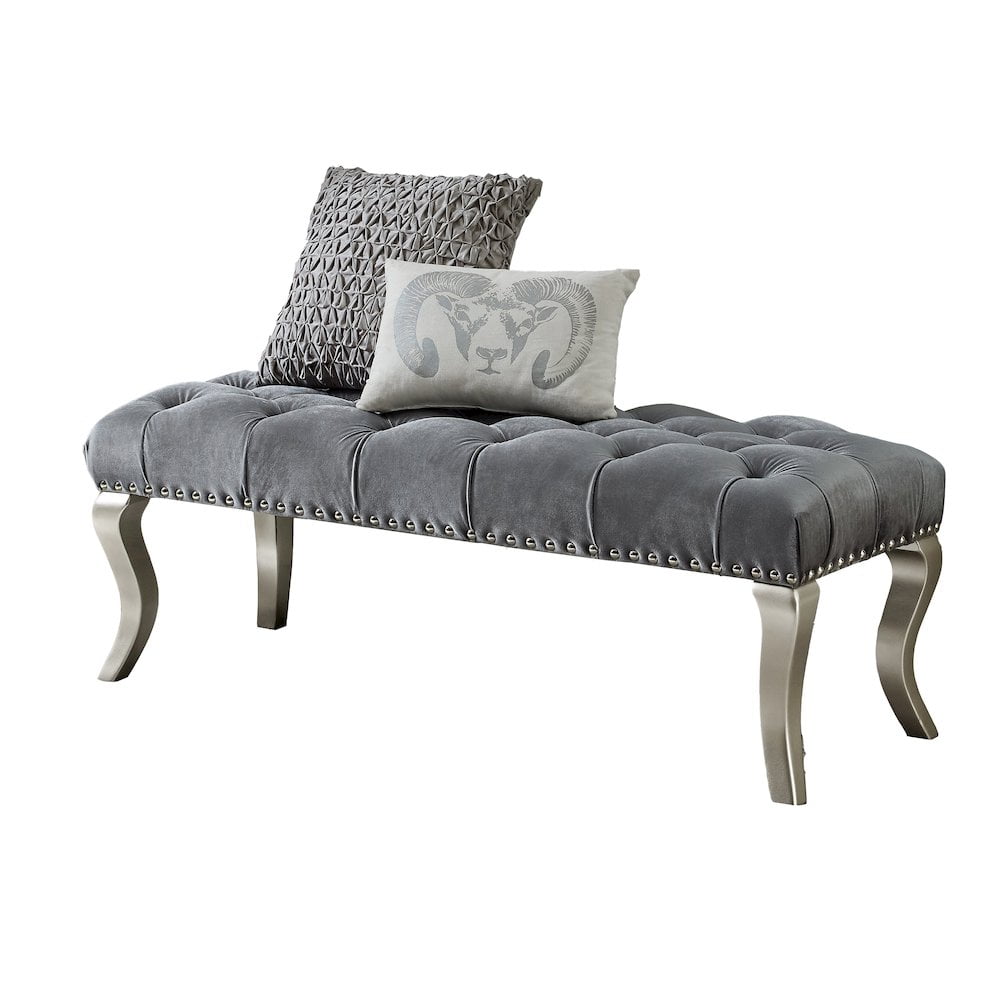 Roundhill Furniture Decor Maxem Fabric Upholstered Bench with Nailhead Gray - Image 4